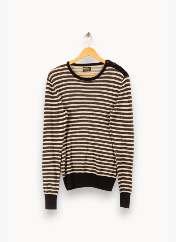 Pull col rond en rib rayé - Noir - Femme - 13.00 Pull col rond en rib rayé - Noir - Femme - 13.00
