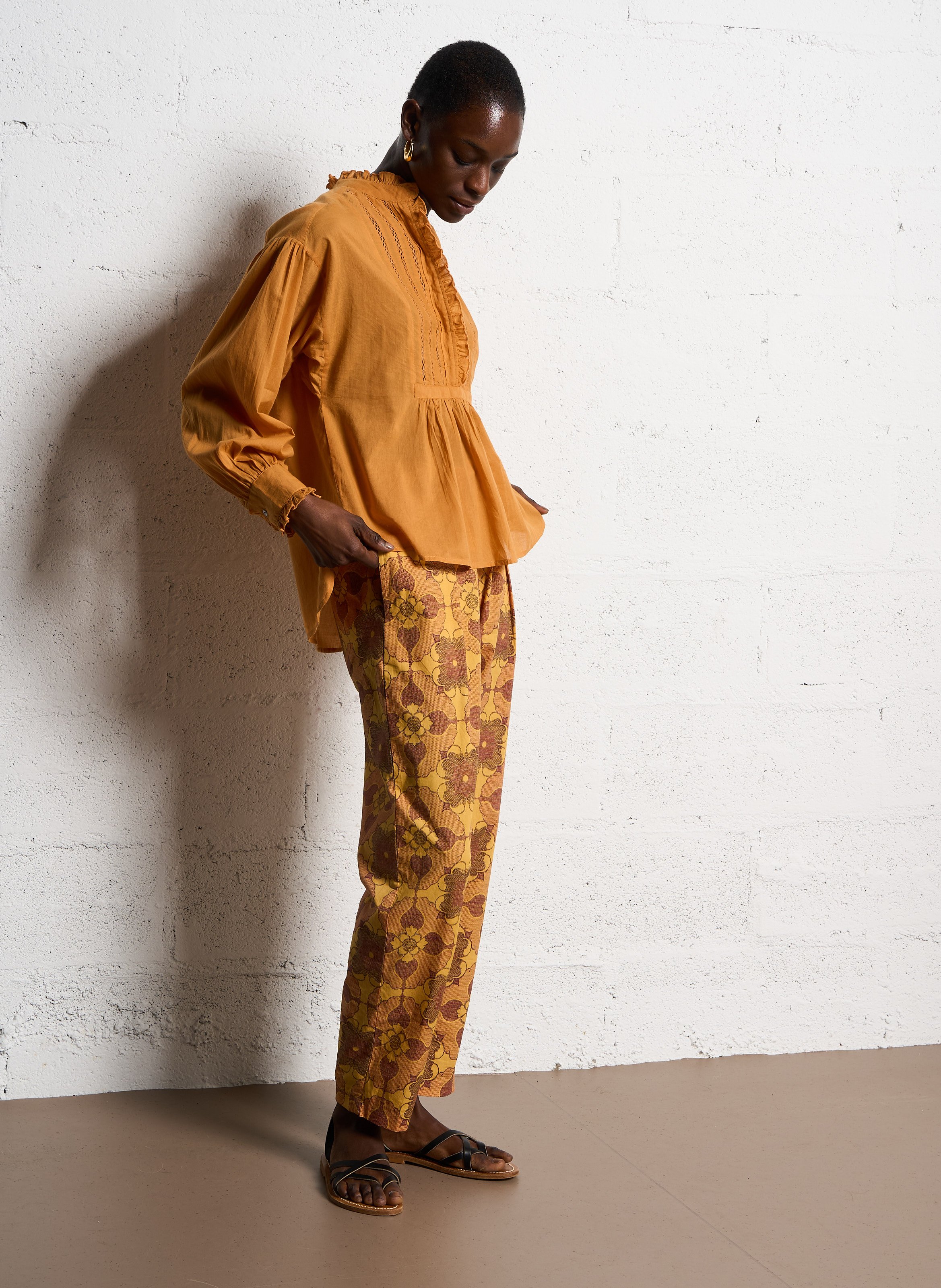 Baumwollbluse mit Stehkragen ANTIK BATIK Braun