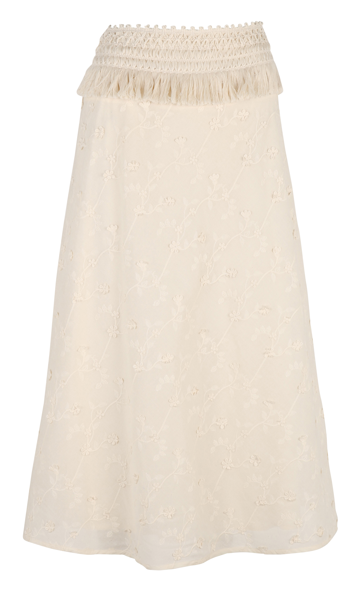 Jupe mi-longue brodée en coton Beige