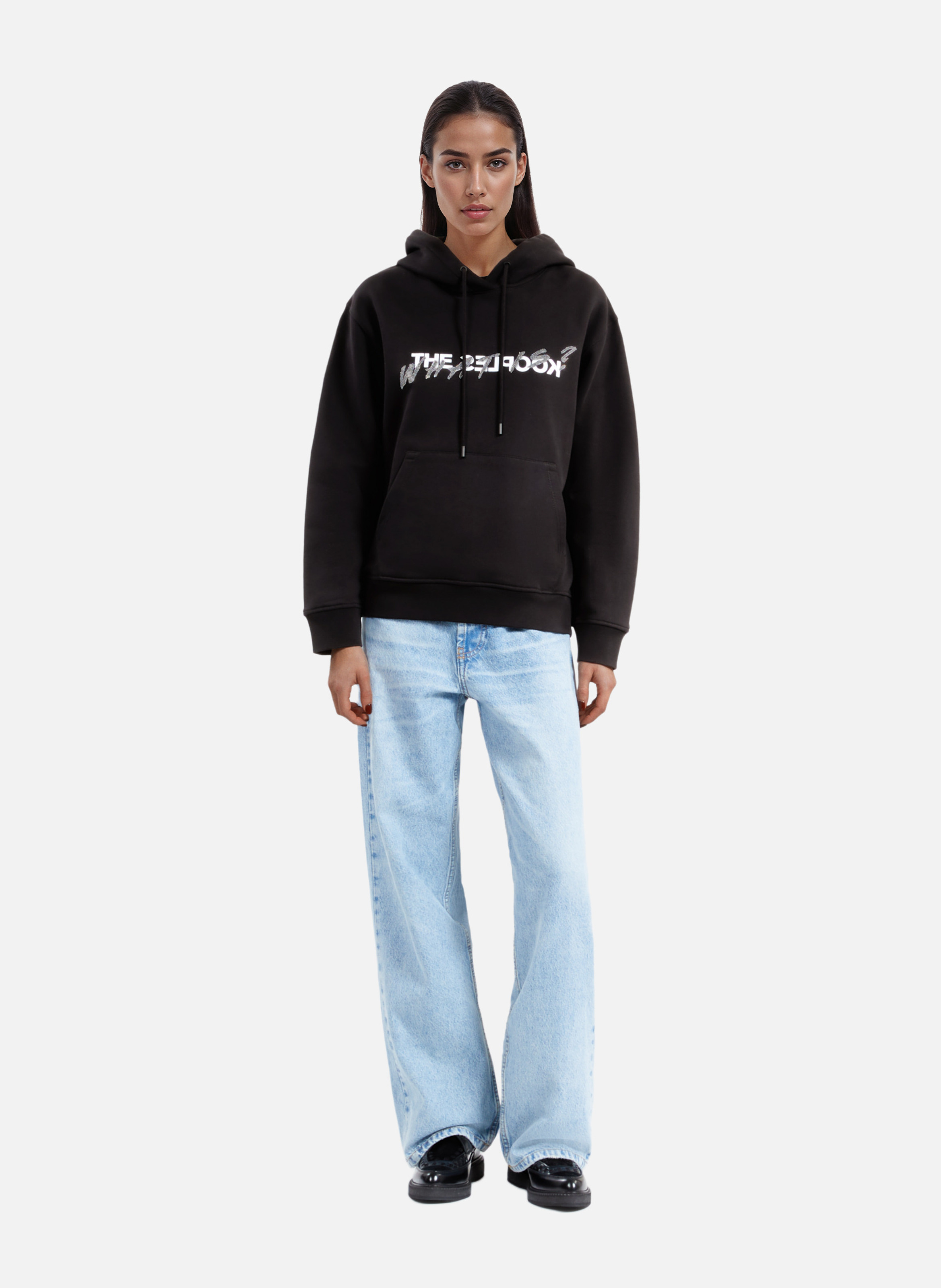Hooded cotton sweatshirt with rhinestones. THE KOOPLES Black