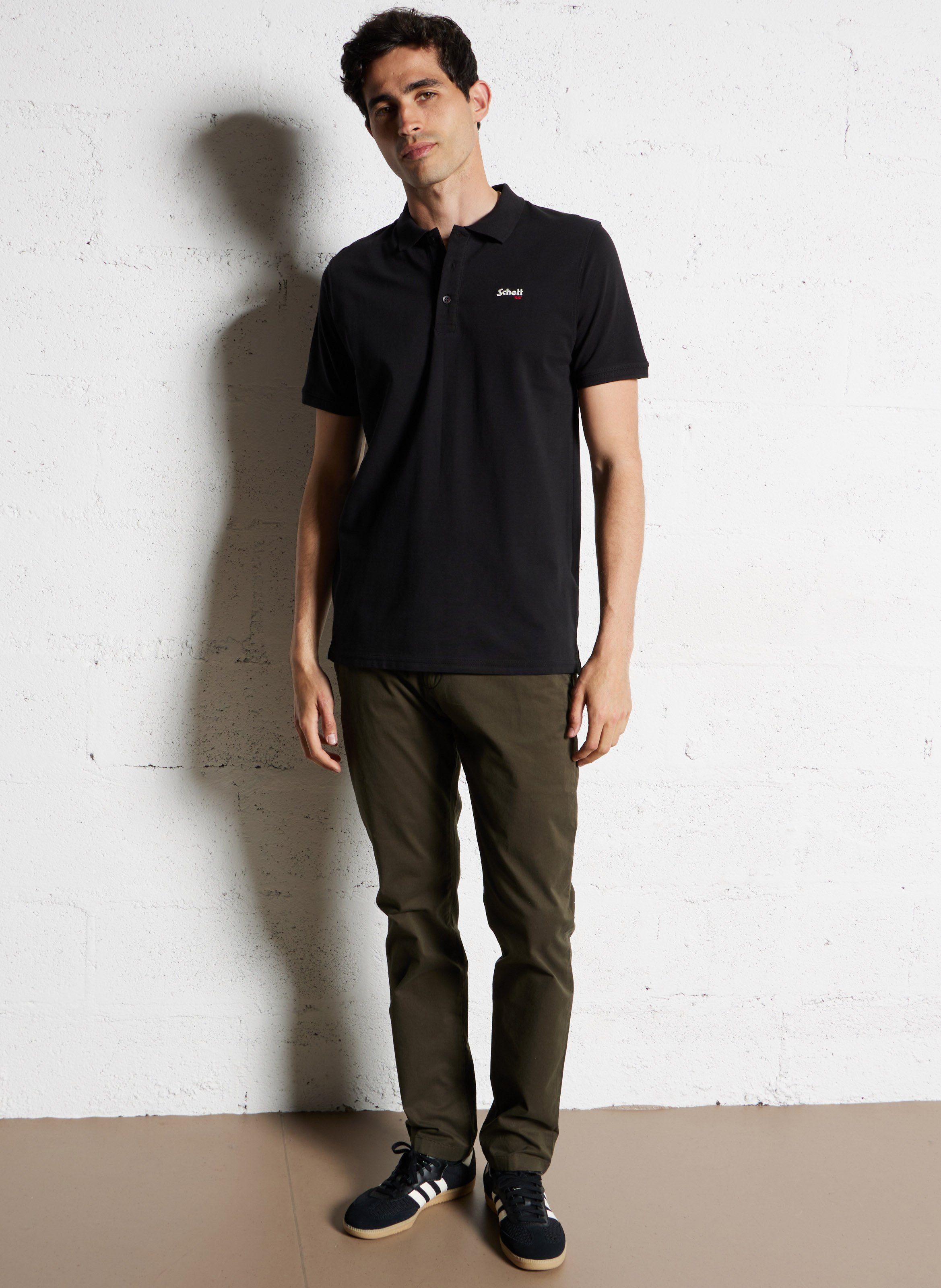 Polo droit en coton SCHOTT Noir