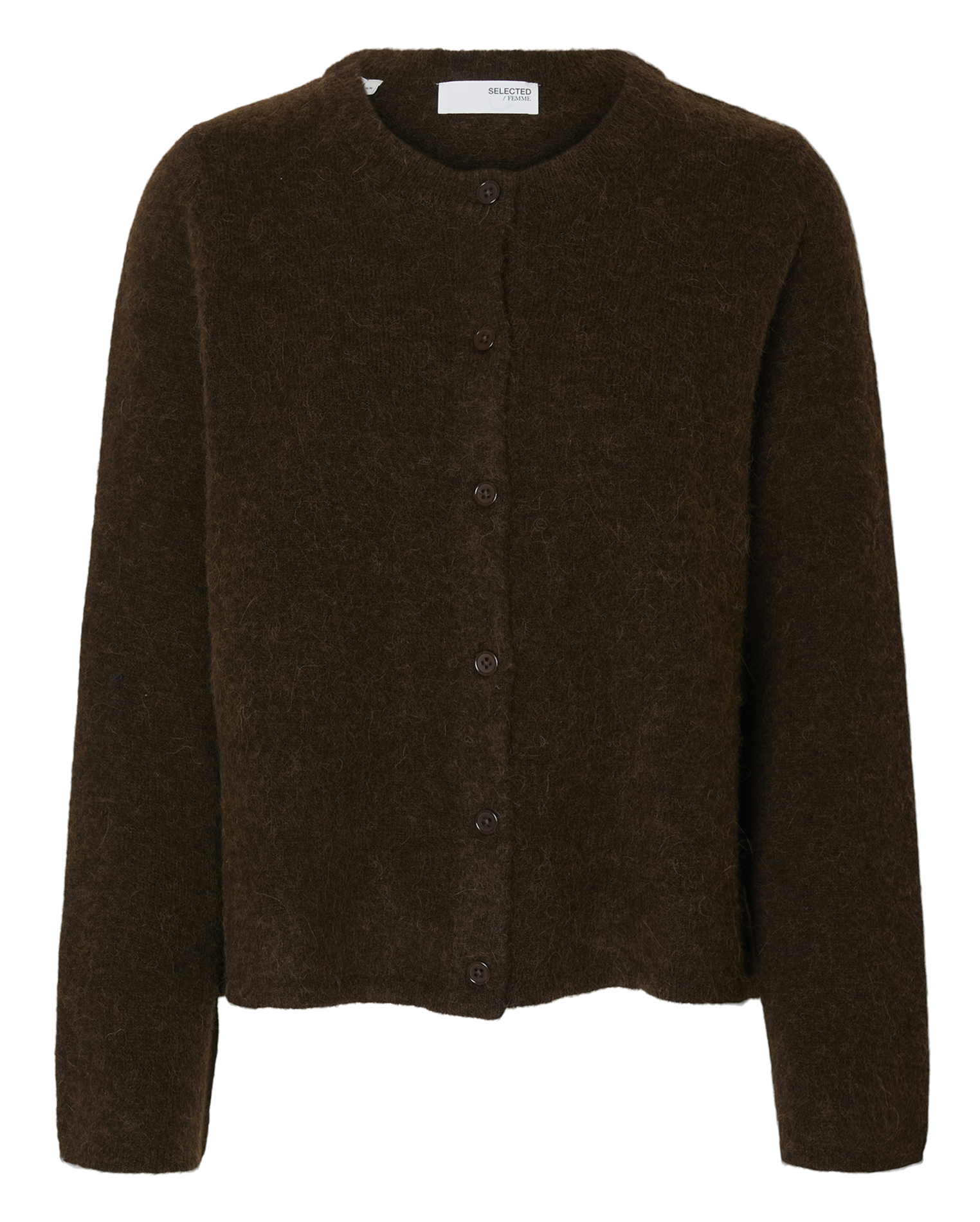 Gilet col rond en laine mélangée SELECTED Marron