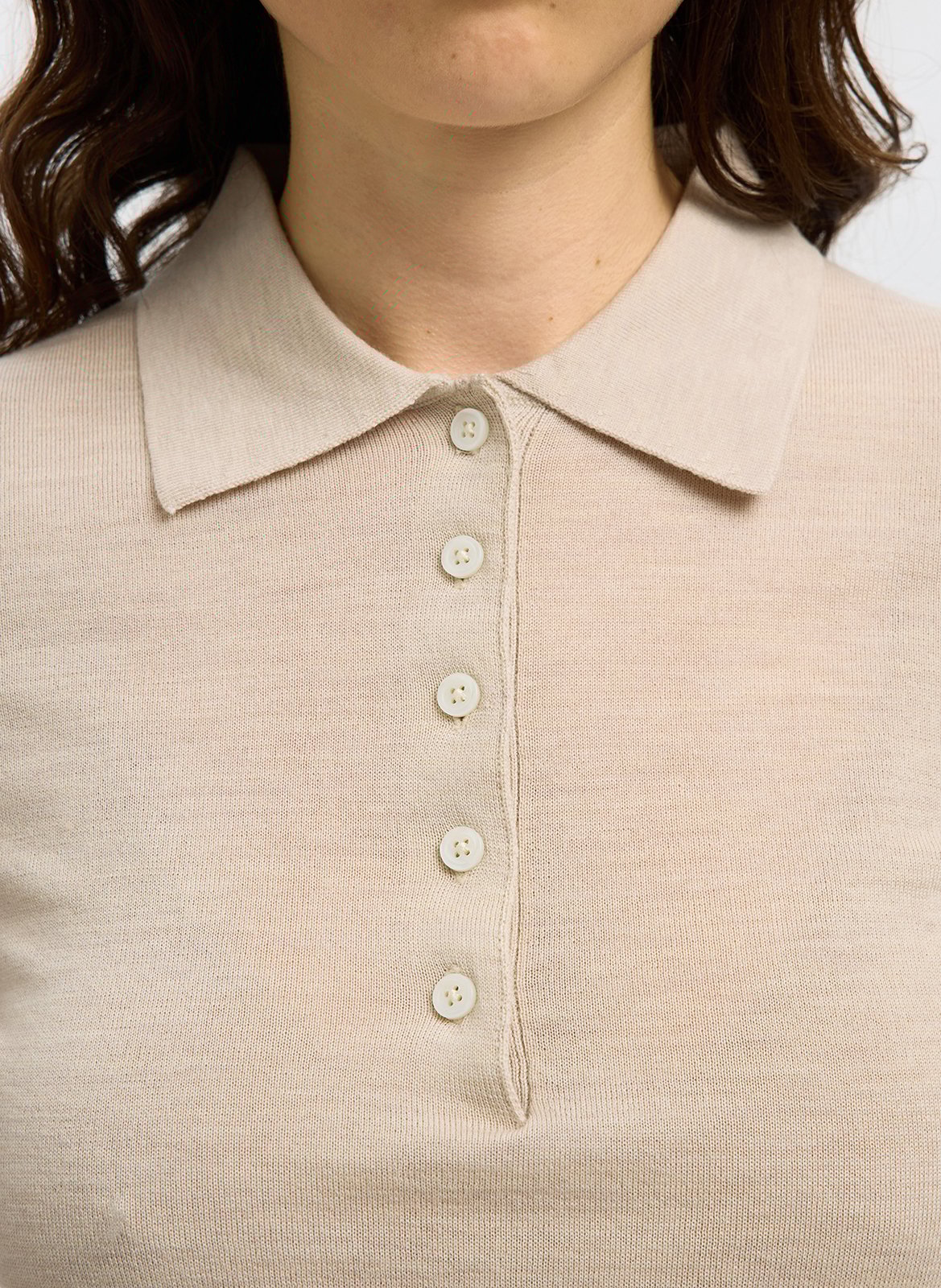 Heathered wool long-sleeve polo SELECTED Beige