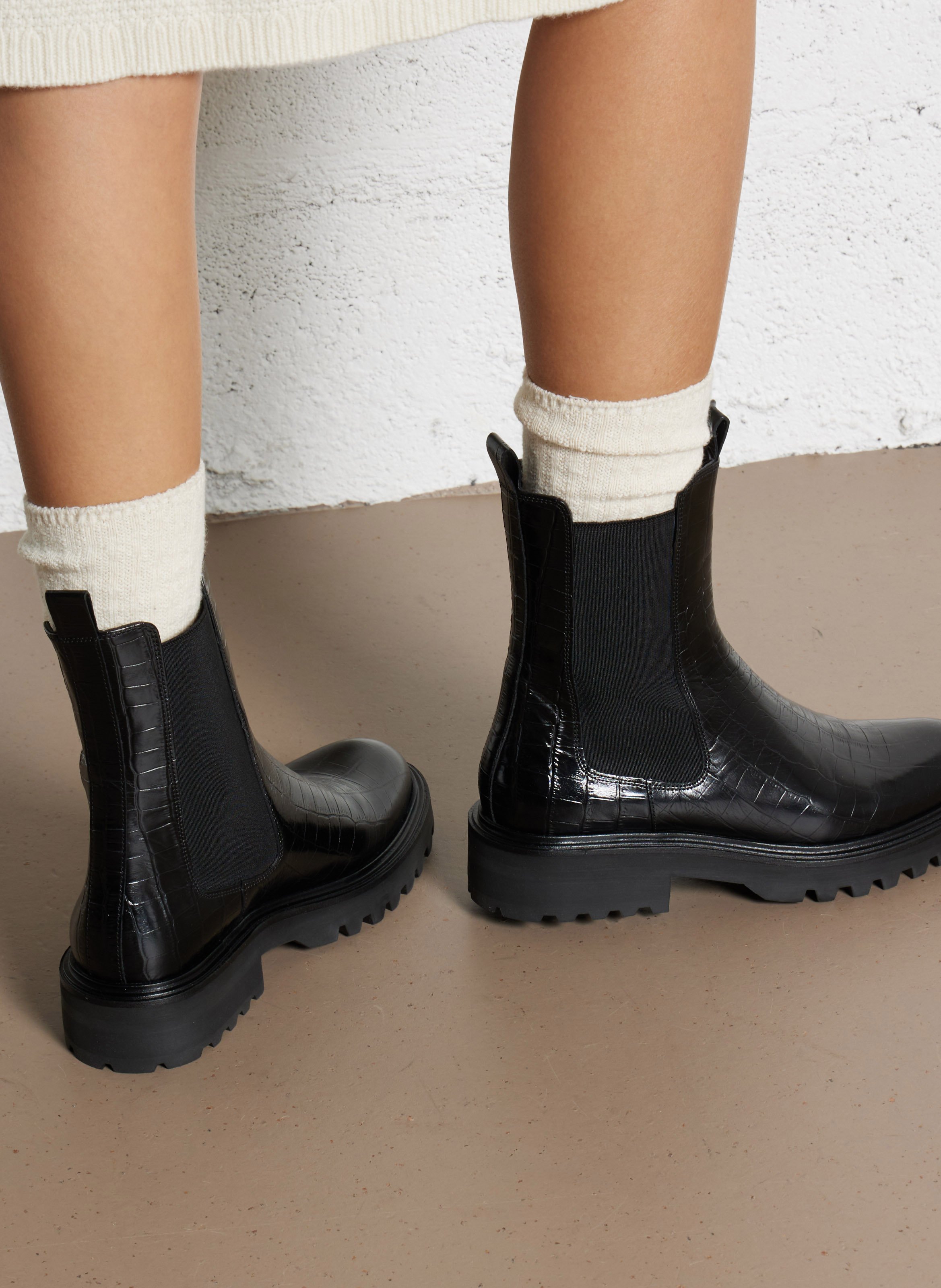 Lederstiefeletten mit Kroko-Prägung BILLI BI Schwarz