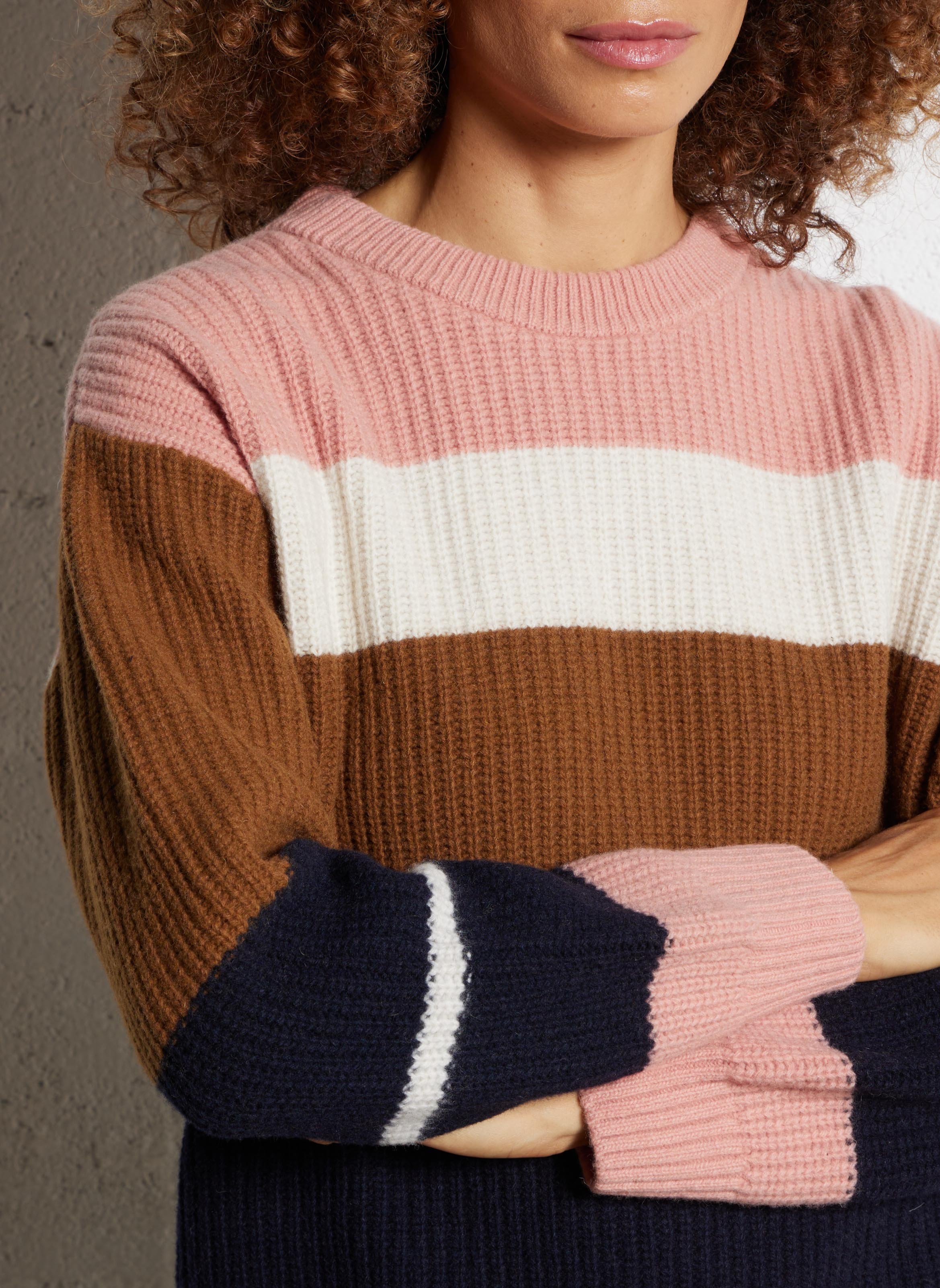 Pull col rond rayé en laine mélangée ARMOR LUX Marron