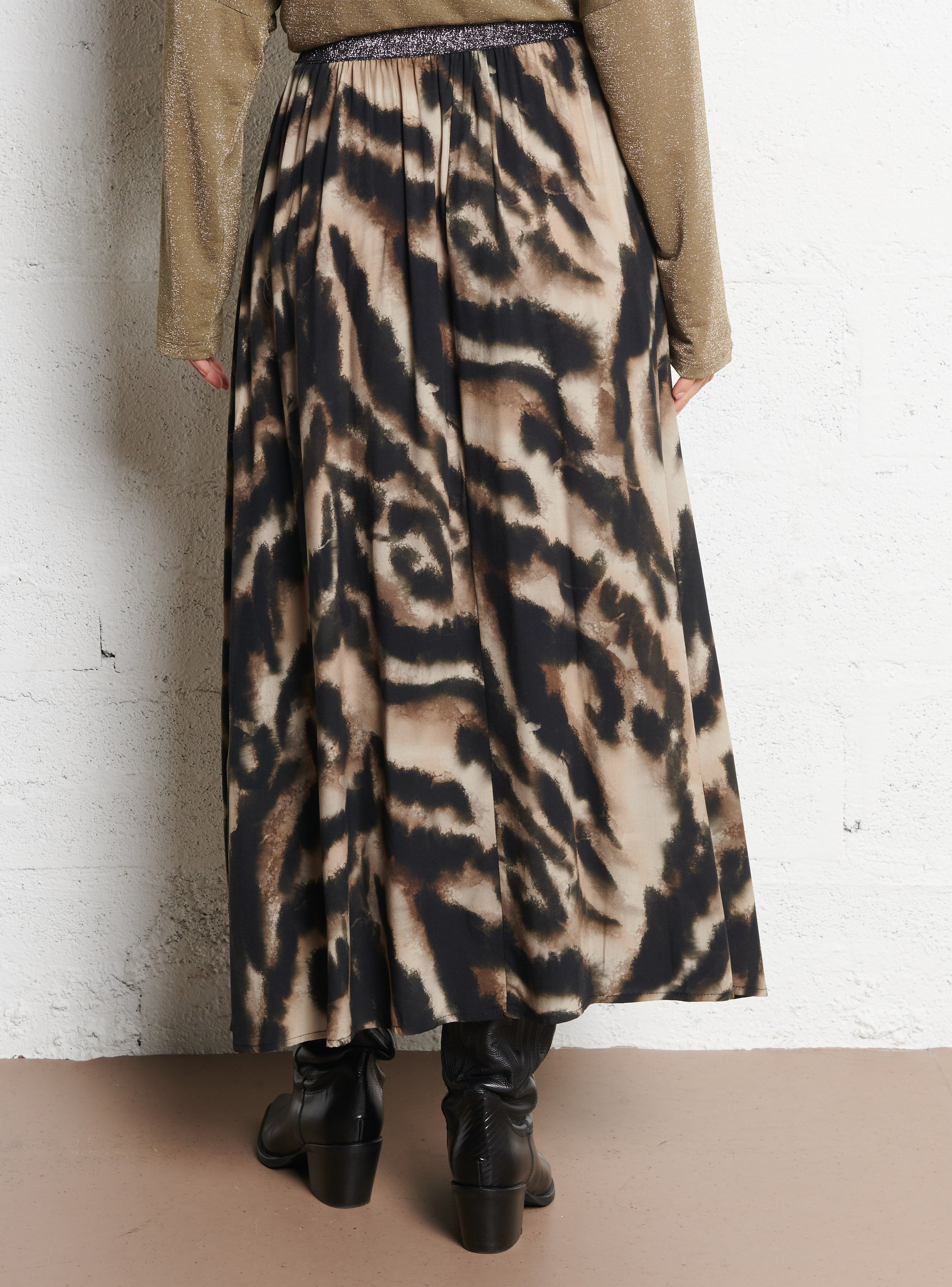 Jupe midi imprimé tigre PLEASE Beige