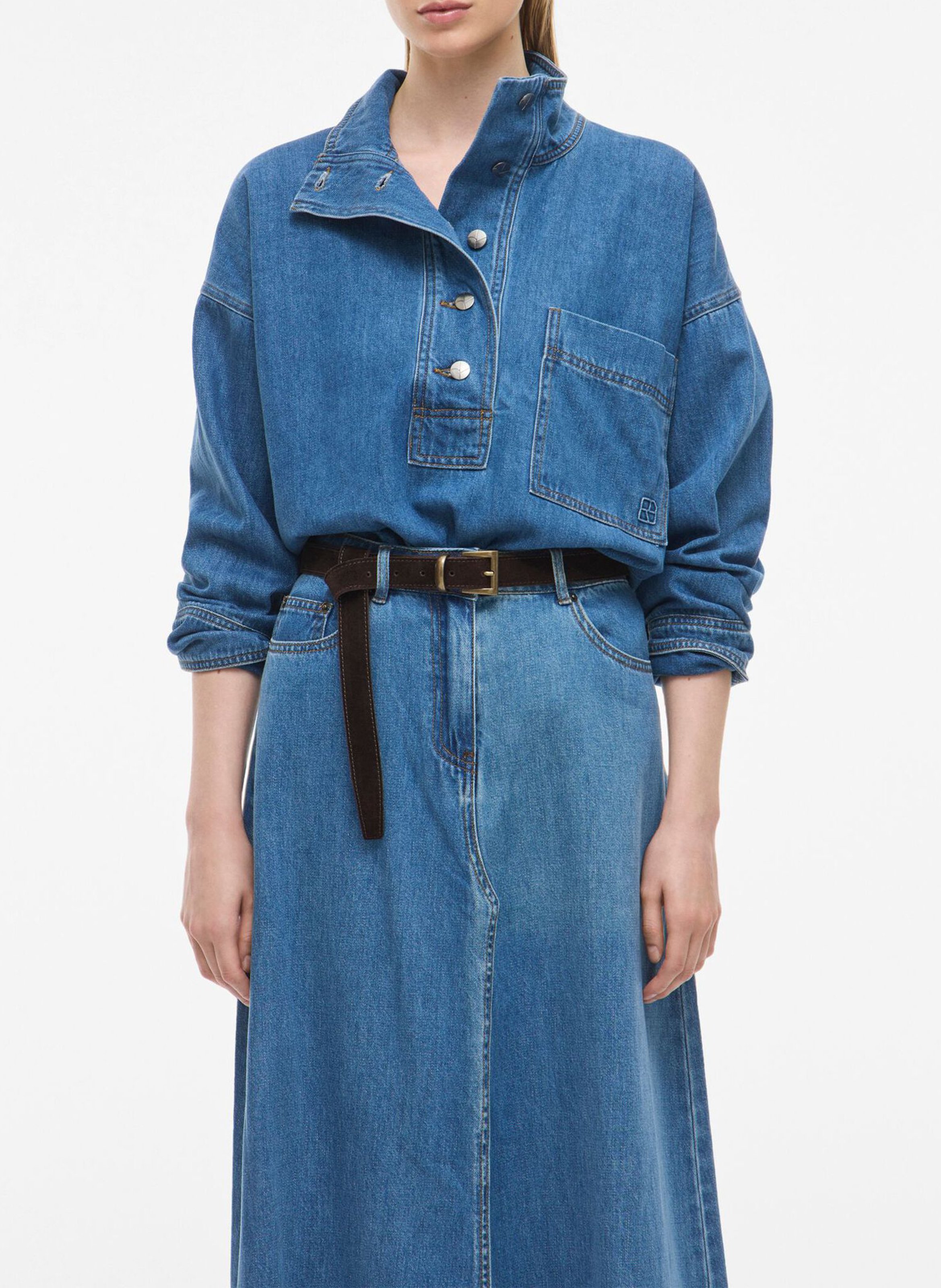 Gerade geschnittenes Top aus Baumwoll-Mix mit Stehkragen ROUGE EDIT Blau