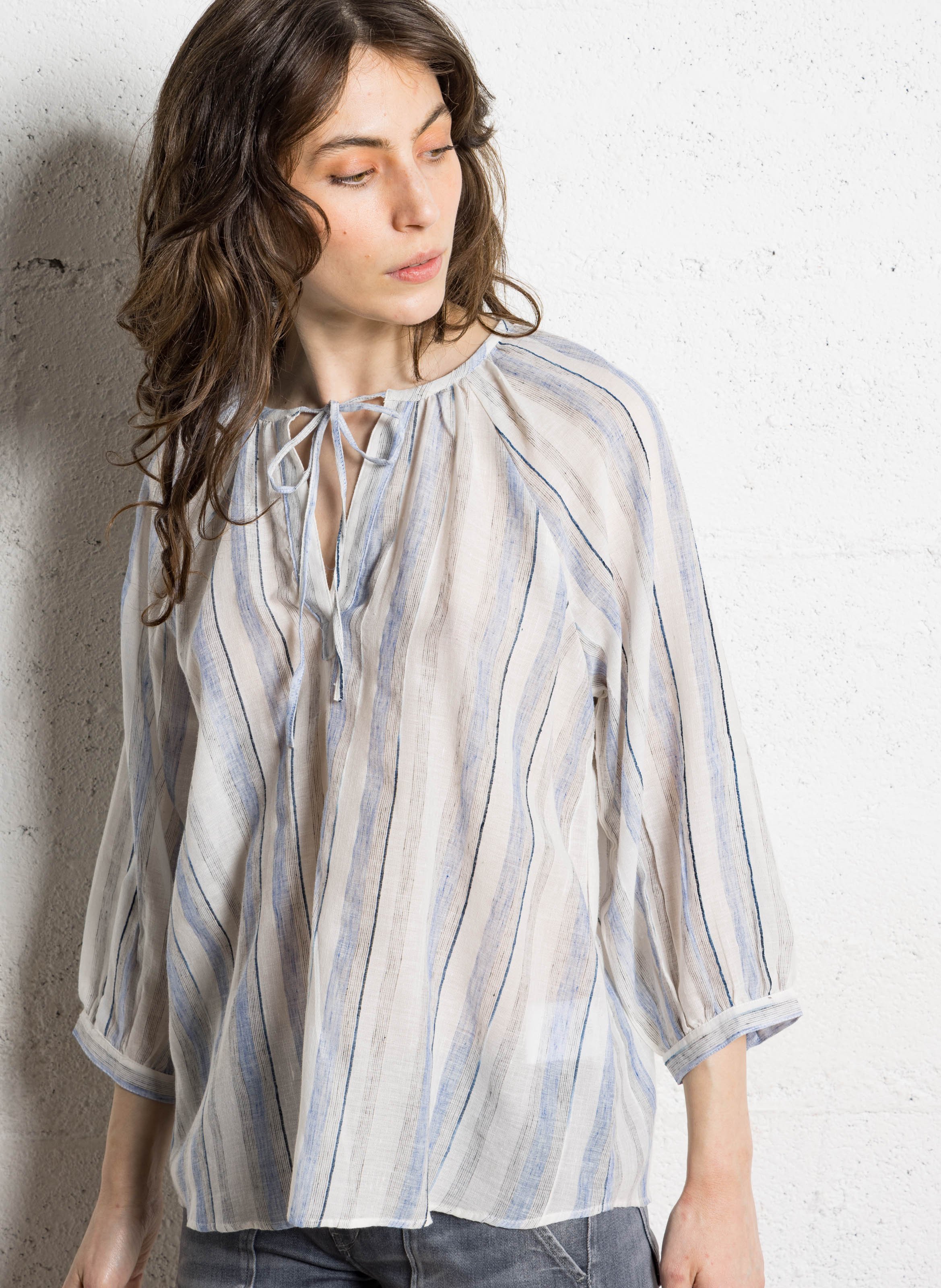 Blouse ample rayée en coton SUD EXPRESS Blanc