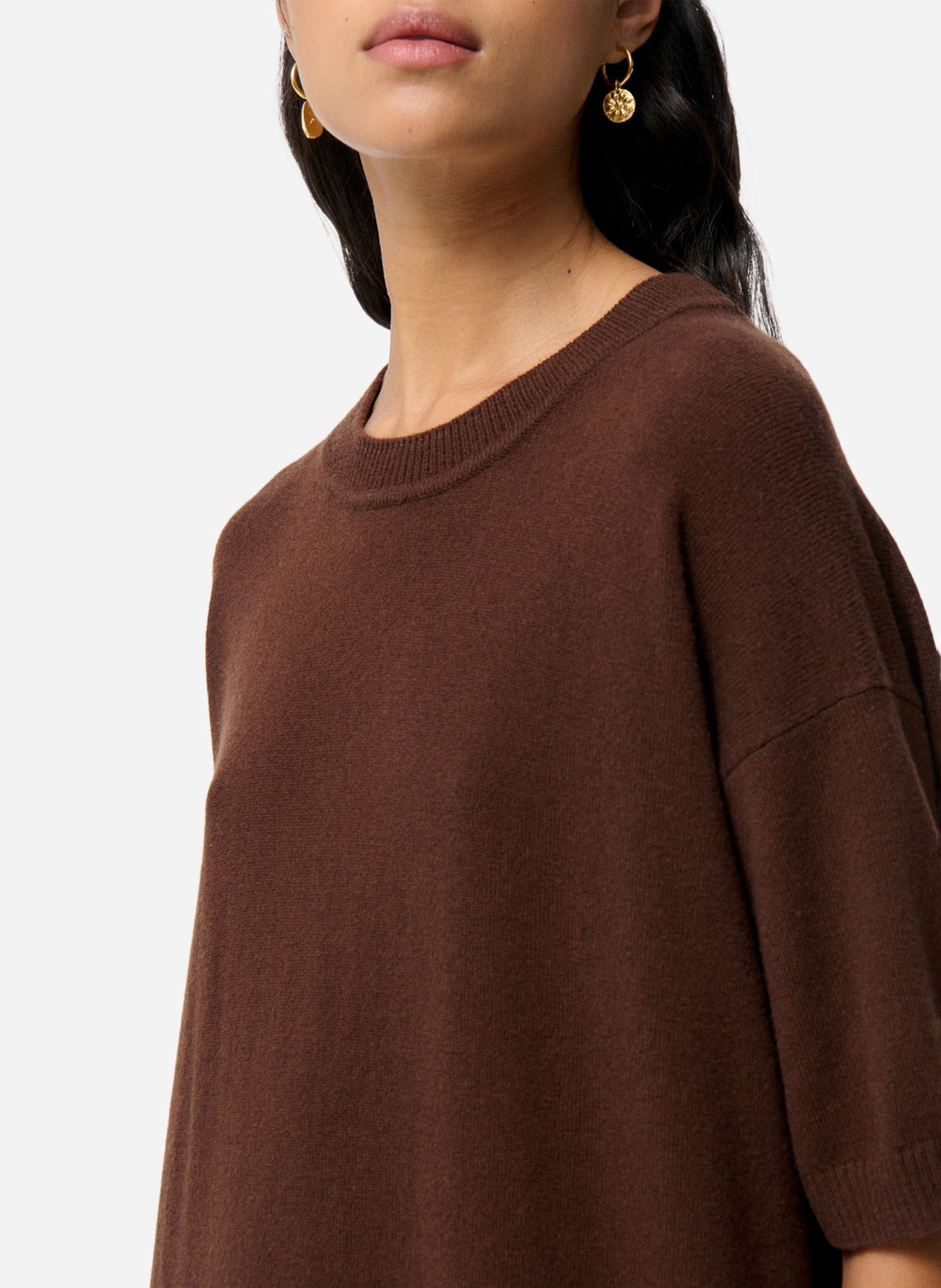 Short round-neck merino wool dress VANESSA BRUNO Brown