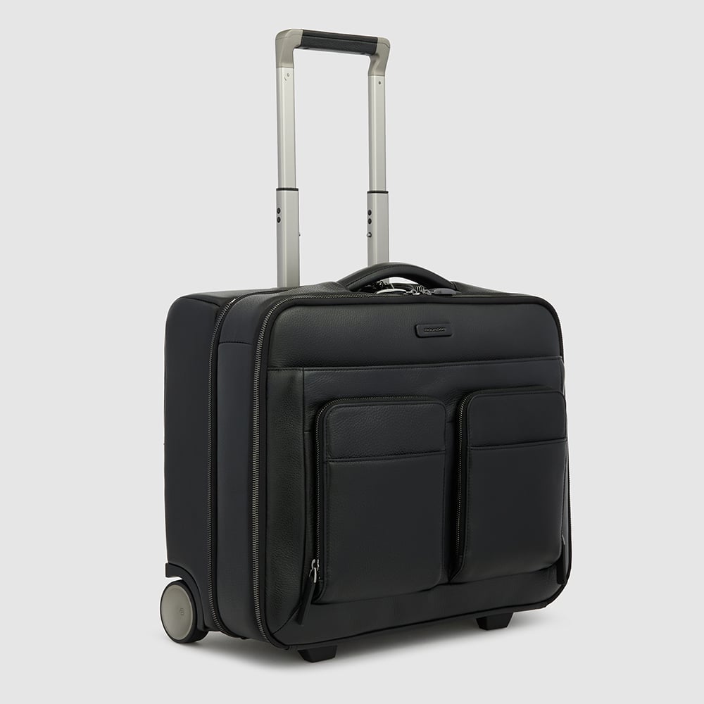 Rolling briefcase with removable organizer for computer and iPad® and TSA lock. PIQUADRO Black