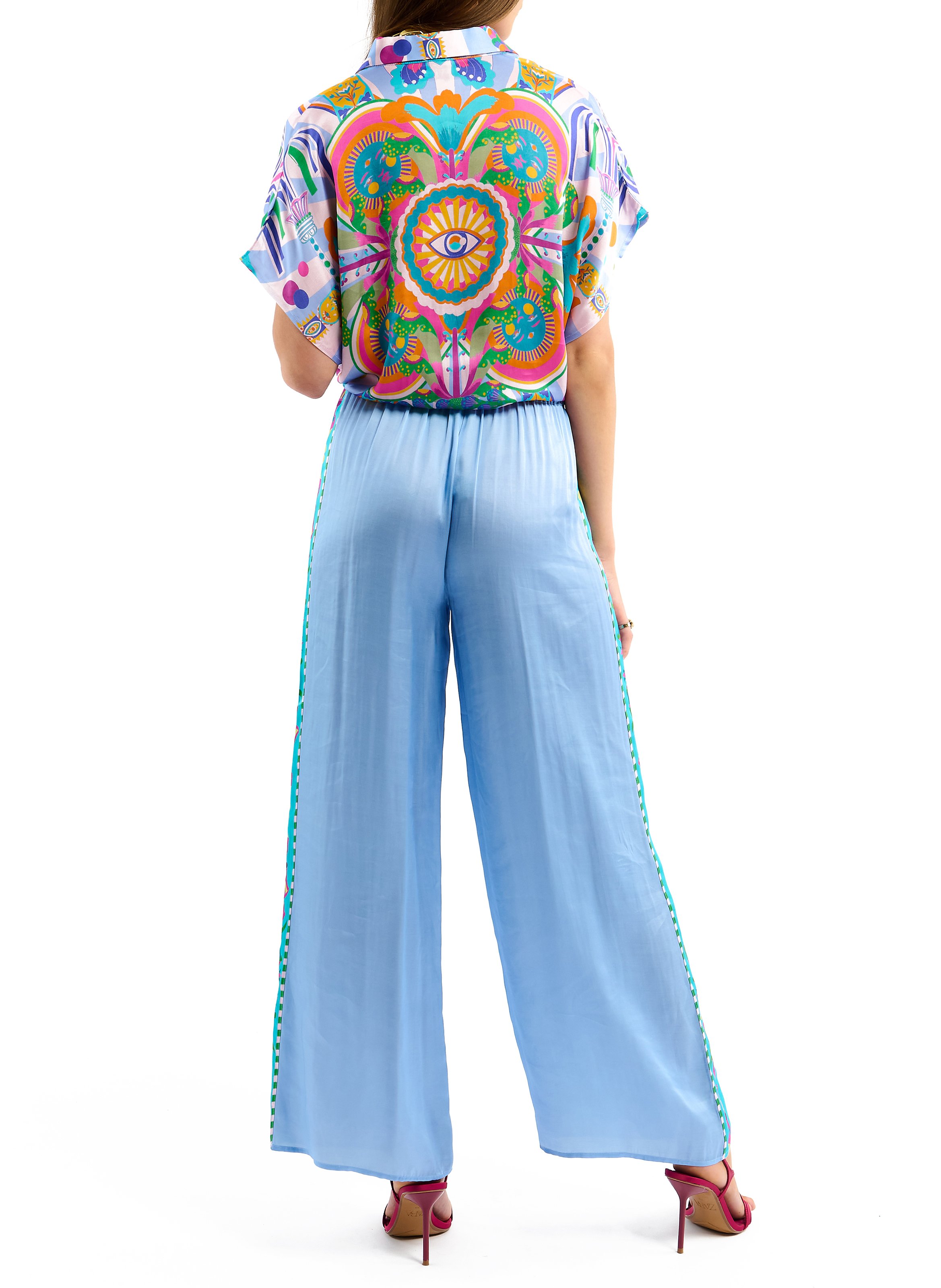 Gerade geschnittene, satinierte Hose WILD Blau