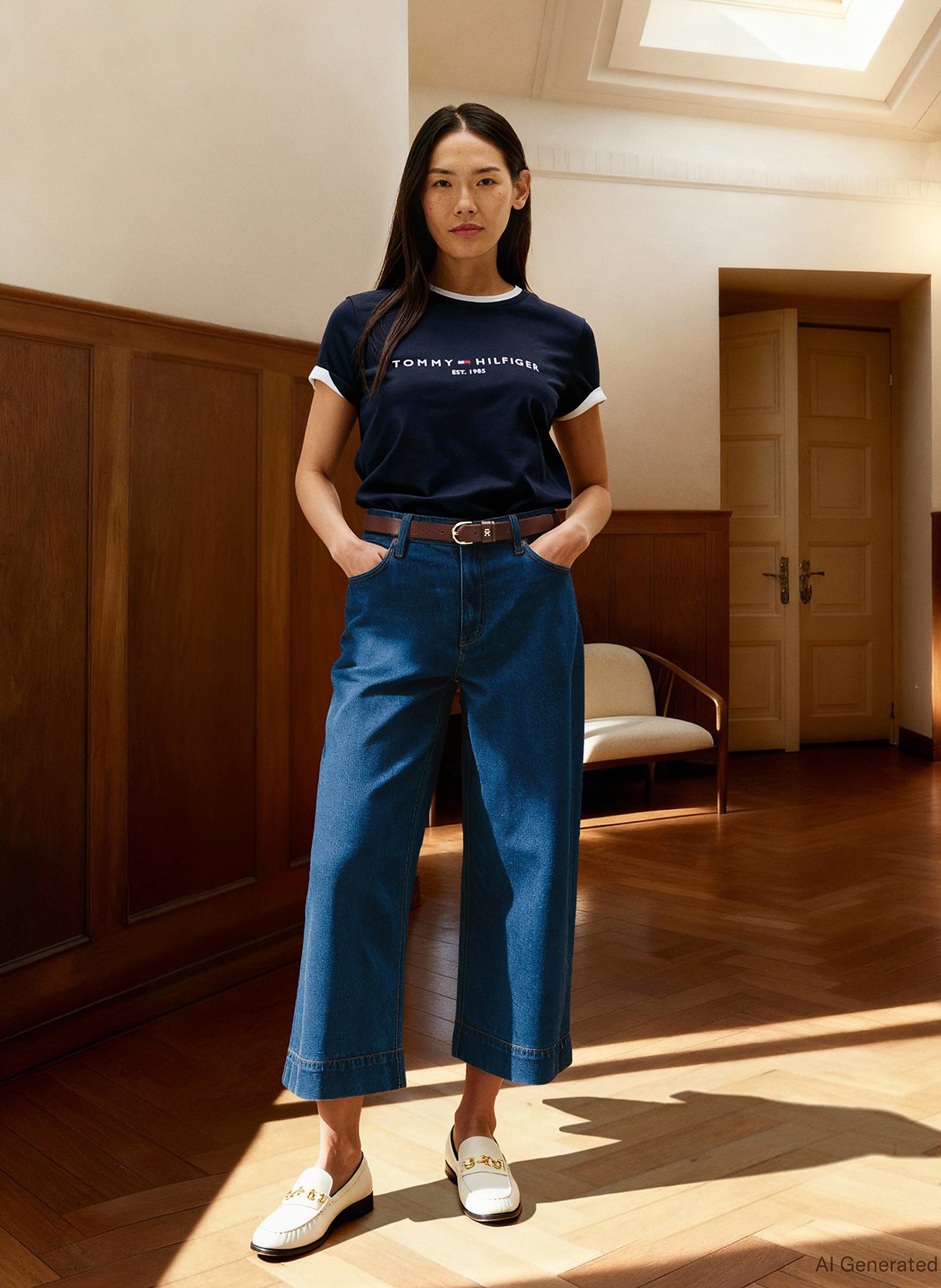 Tee-shirt col rond brodé en coton bio TOMMY HILFIGER Bleu