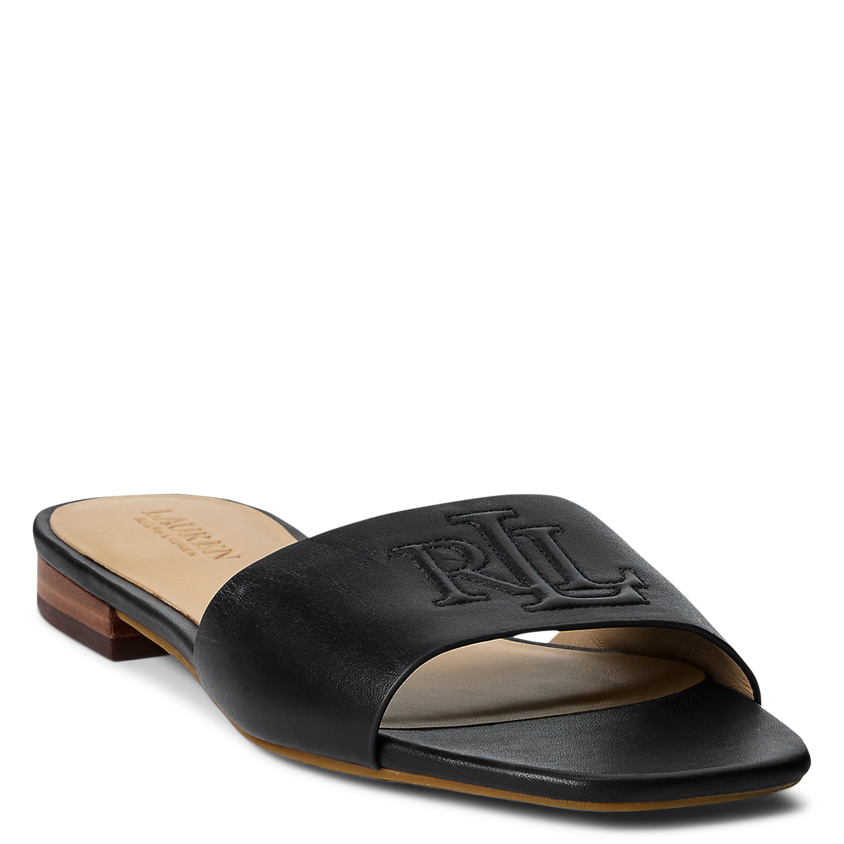 Sandales plates unies en cuir POLO RALPH LAUREN Noir