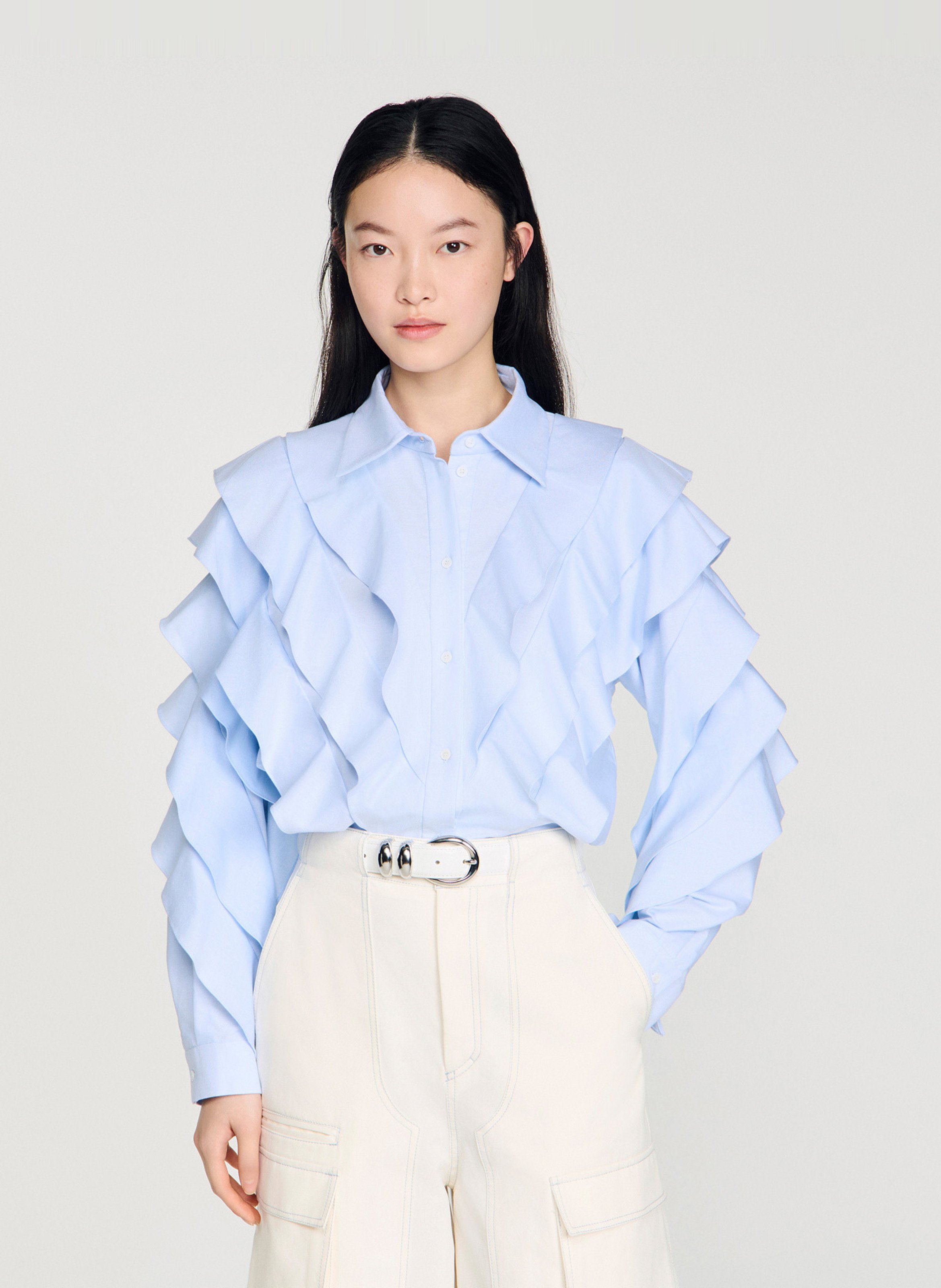 Chemise col classique manches contrastantes en coton SANDRO Blue