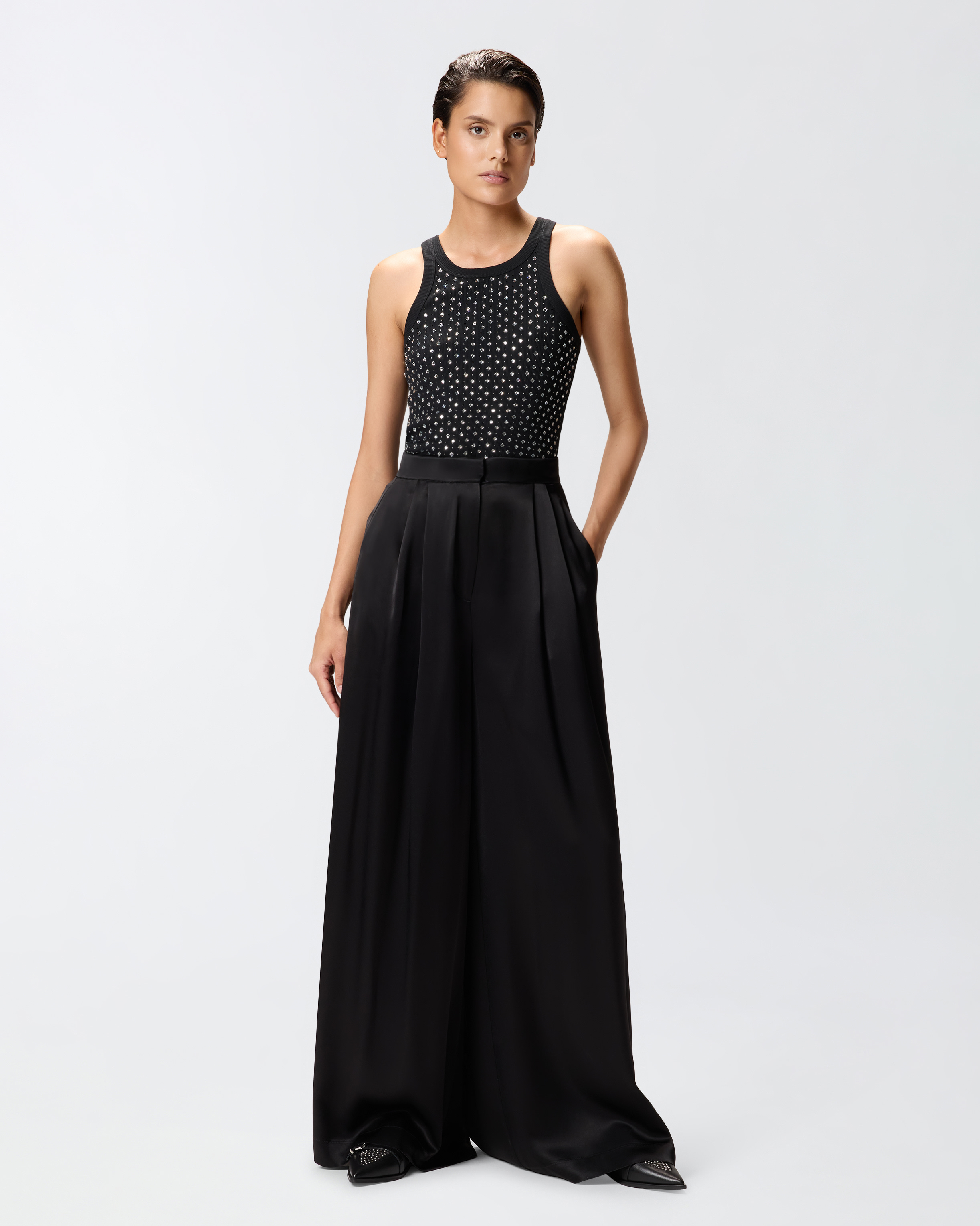 Studded Rhinestone Tank Top PINKO Black