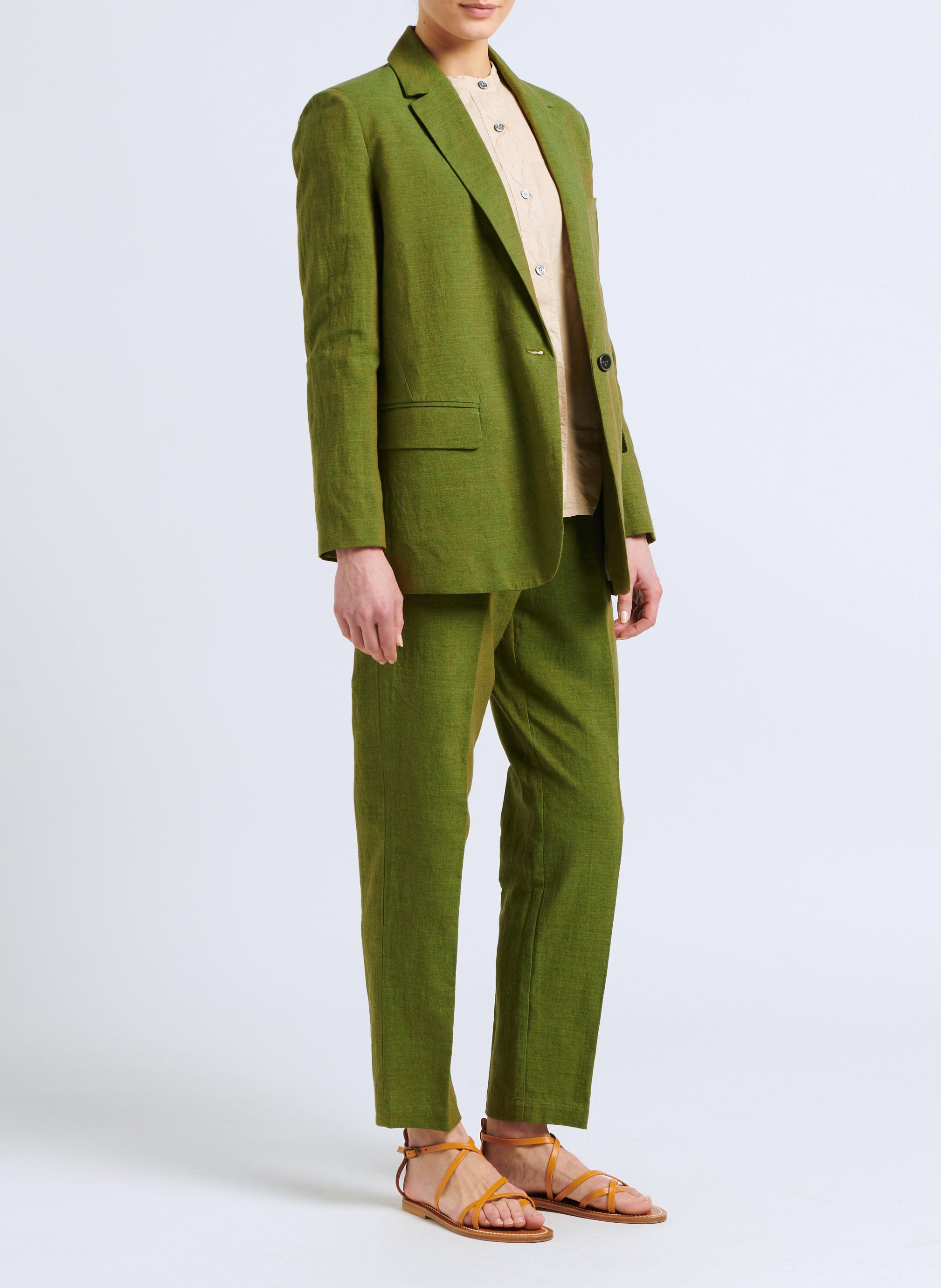 Straight-leg linen-blend pants POMANDERE Green