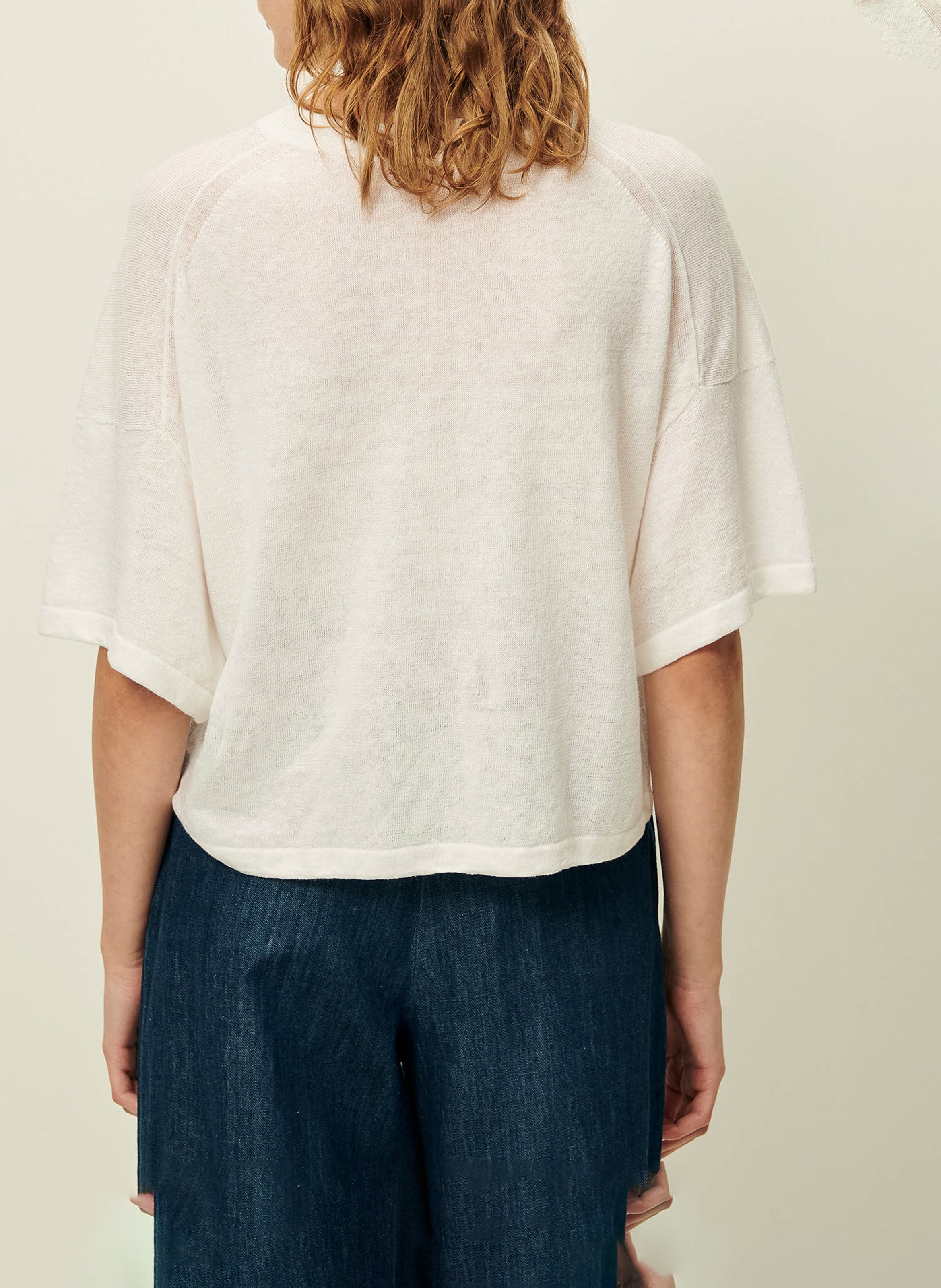Loose-fitting solid color cotton blend T-shirt SESSUN White
