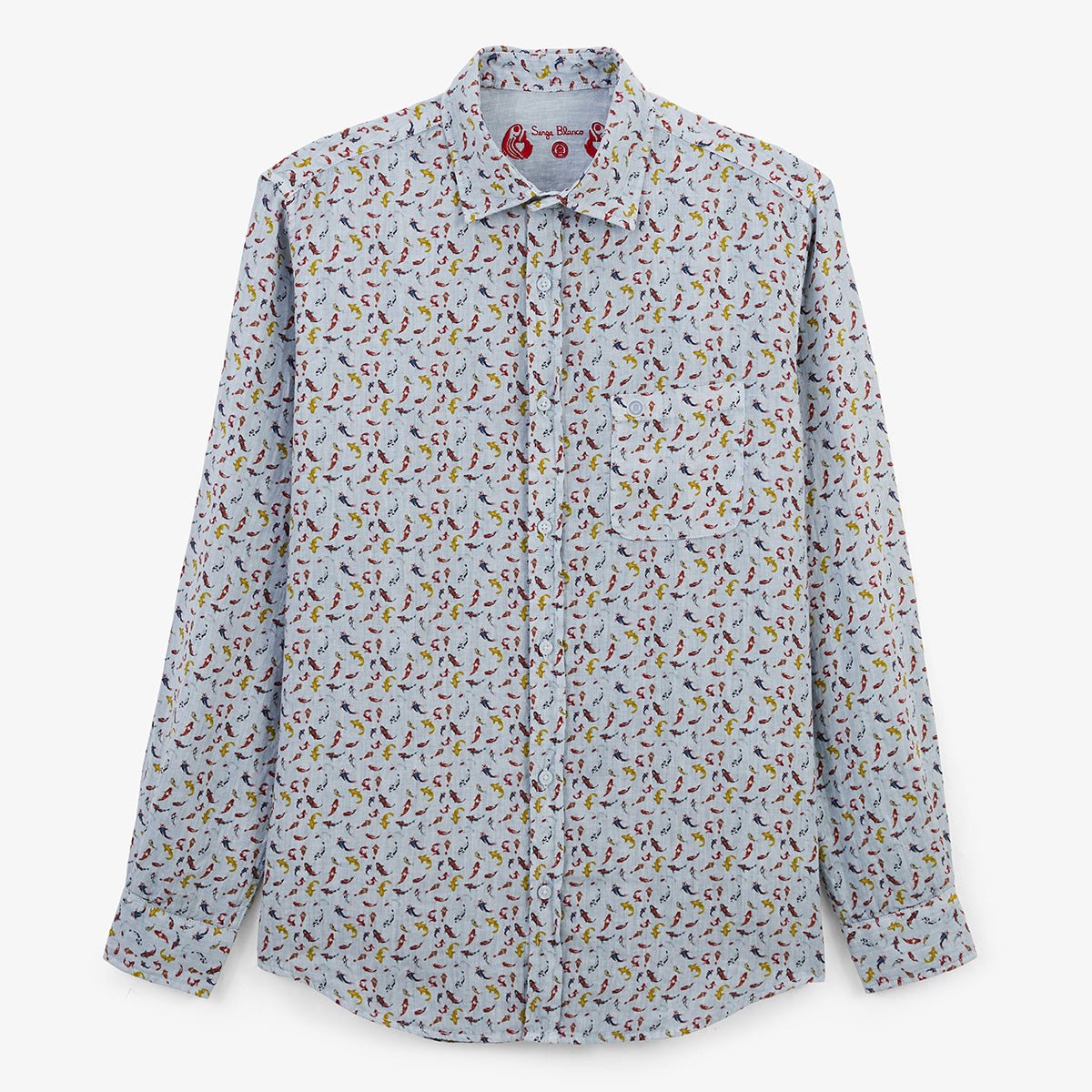 Long-sleeved linen shirt with koi carp SERGE BLANCO Blue