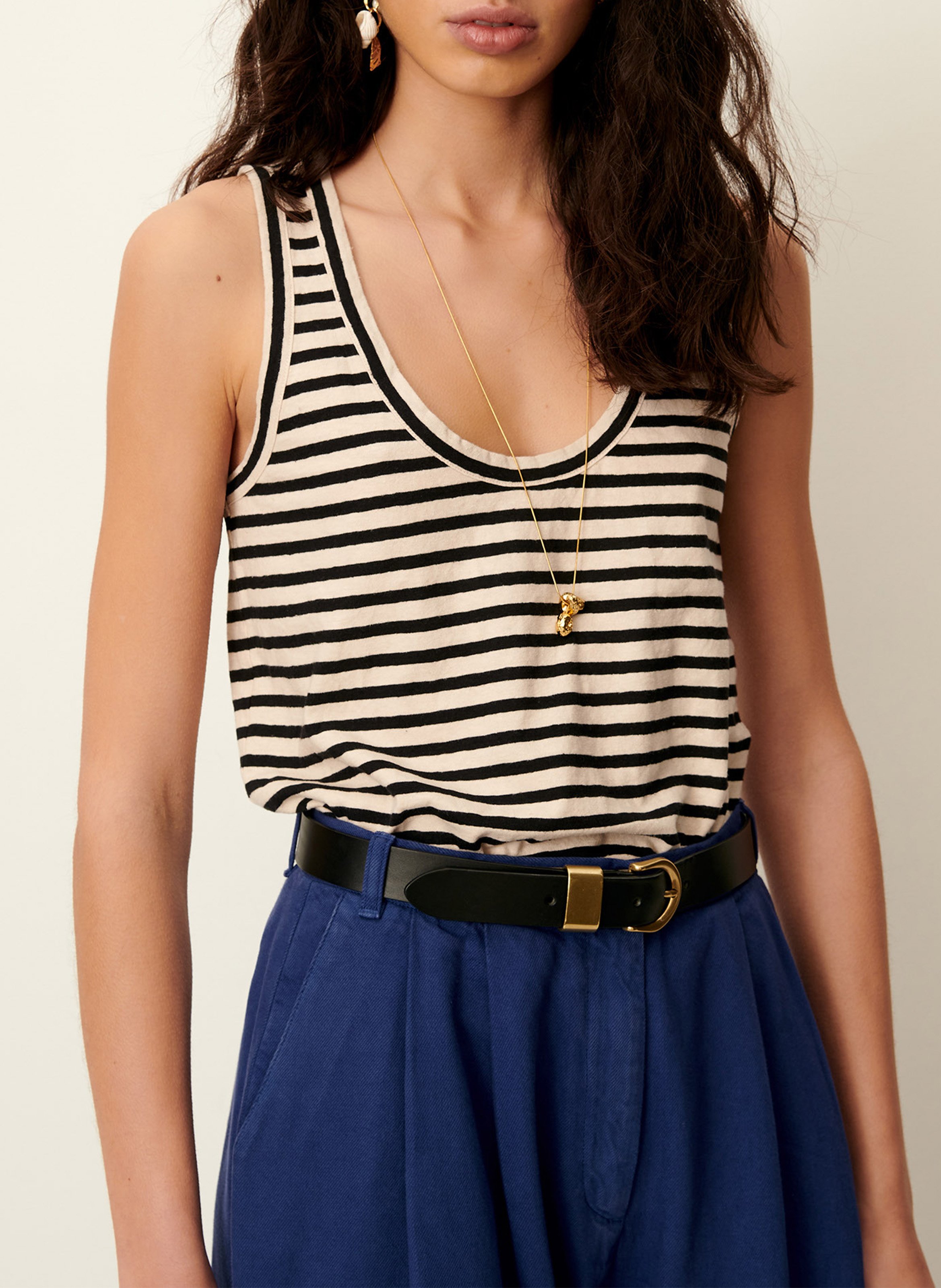 Tanktop met brede strepen - linnenblend met biologisch katoen SESSUN Beige