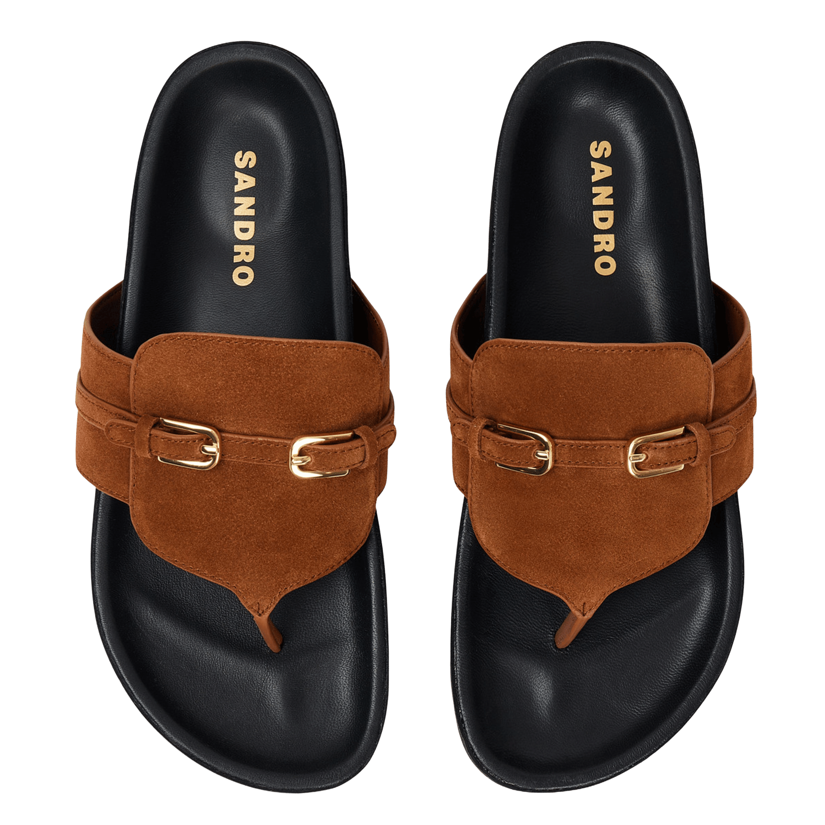 Sandales plates en cuir velours SANDRO Marron