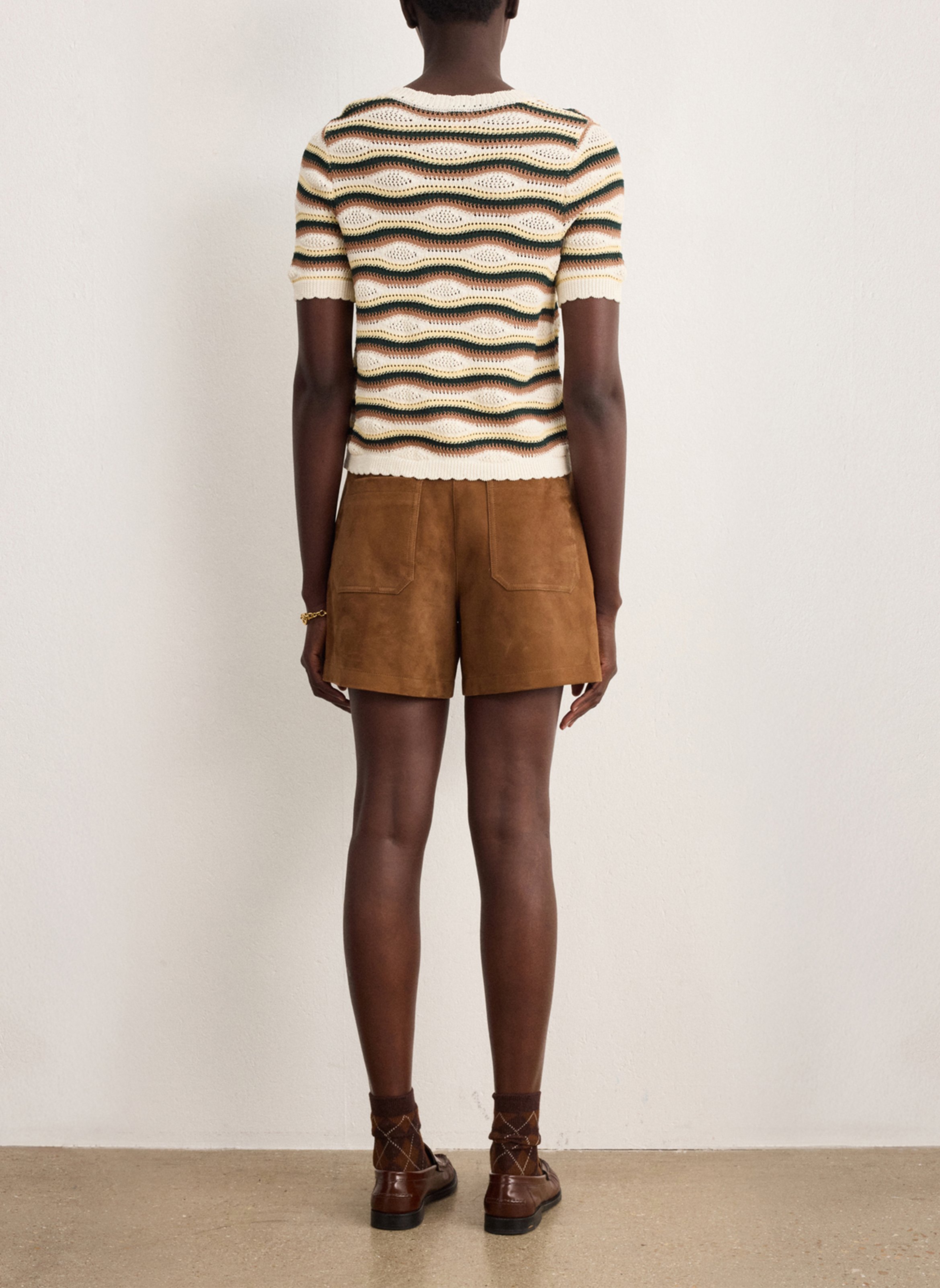 Pull droit col rond en crochet PABLO Beige