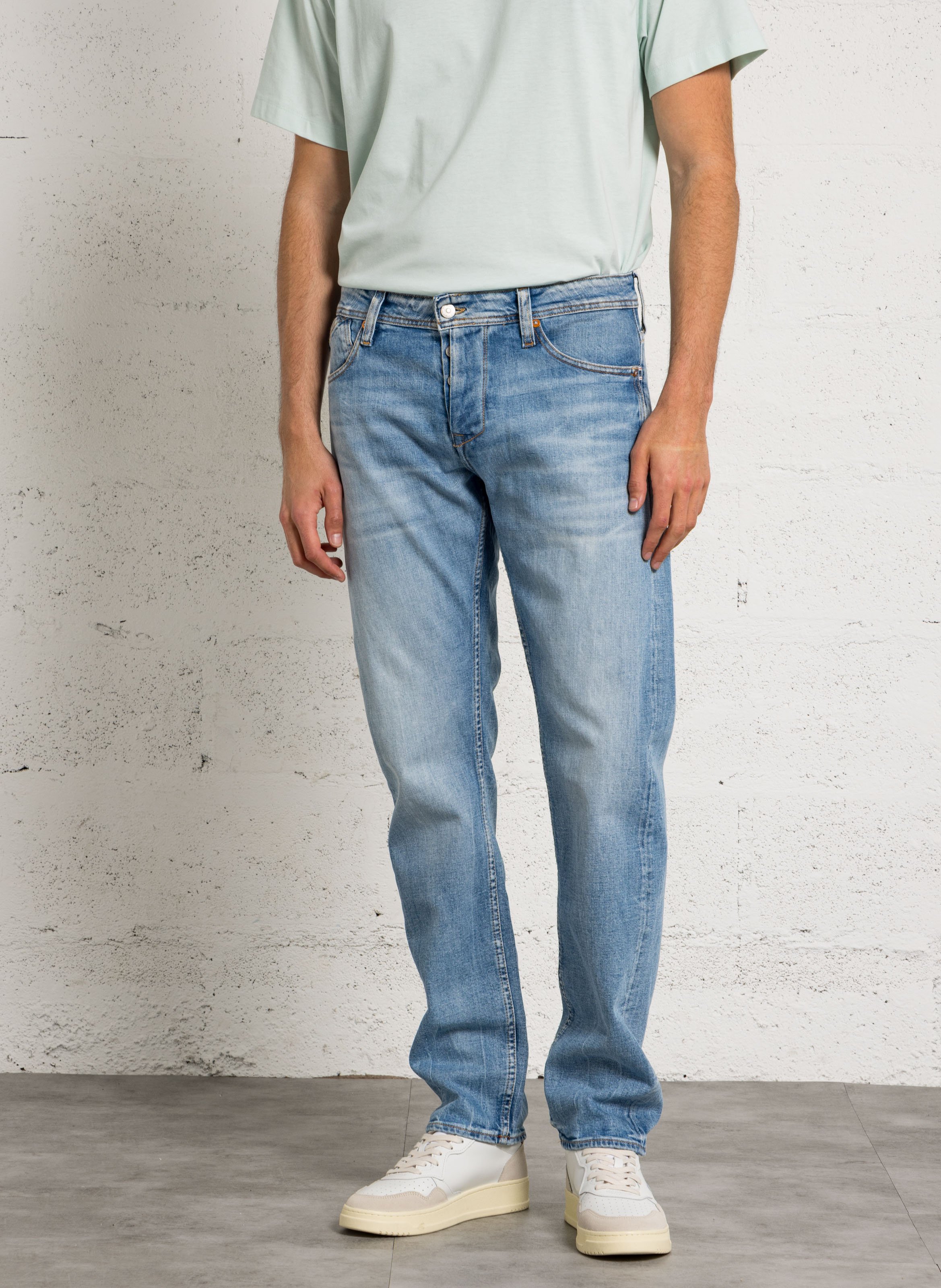 Jeans droit en coton mélangé LE TEMPS DES CERISES Bleu