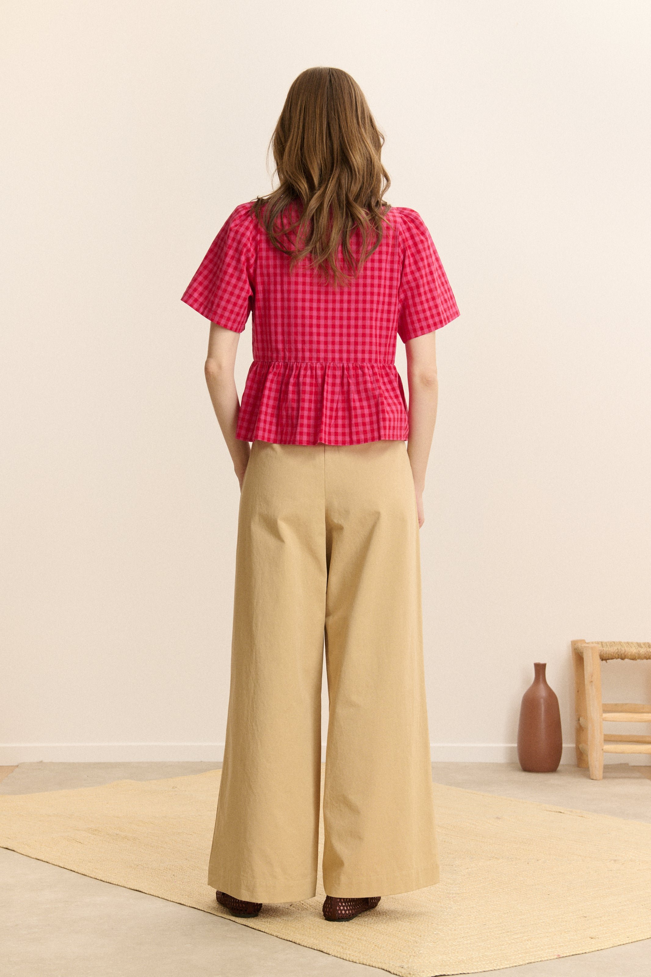 Short-sleeve checkered blouse GARANCE PARIS Pink