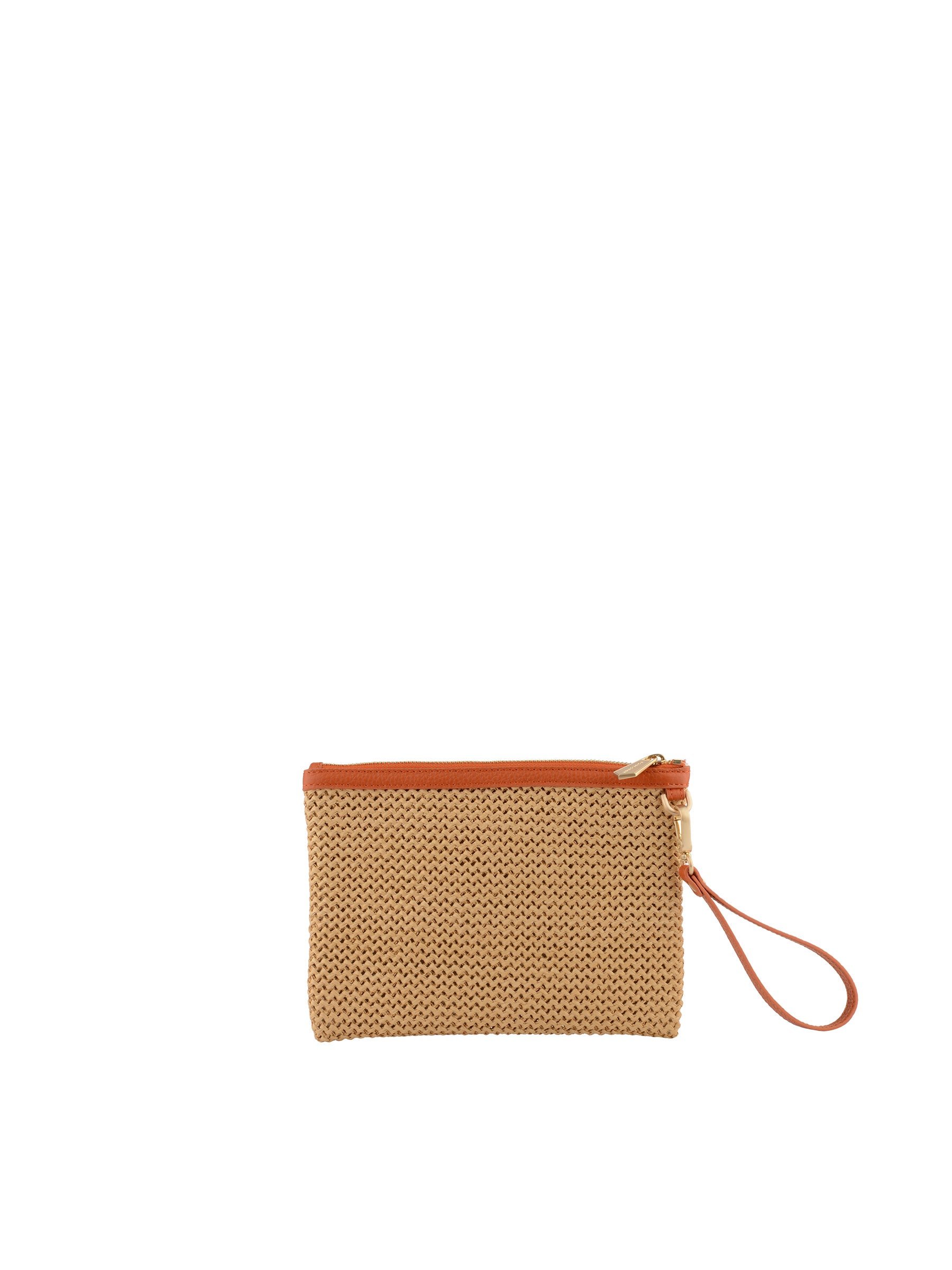 Straw clutch with leather trim POURCHET Orange