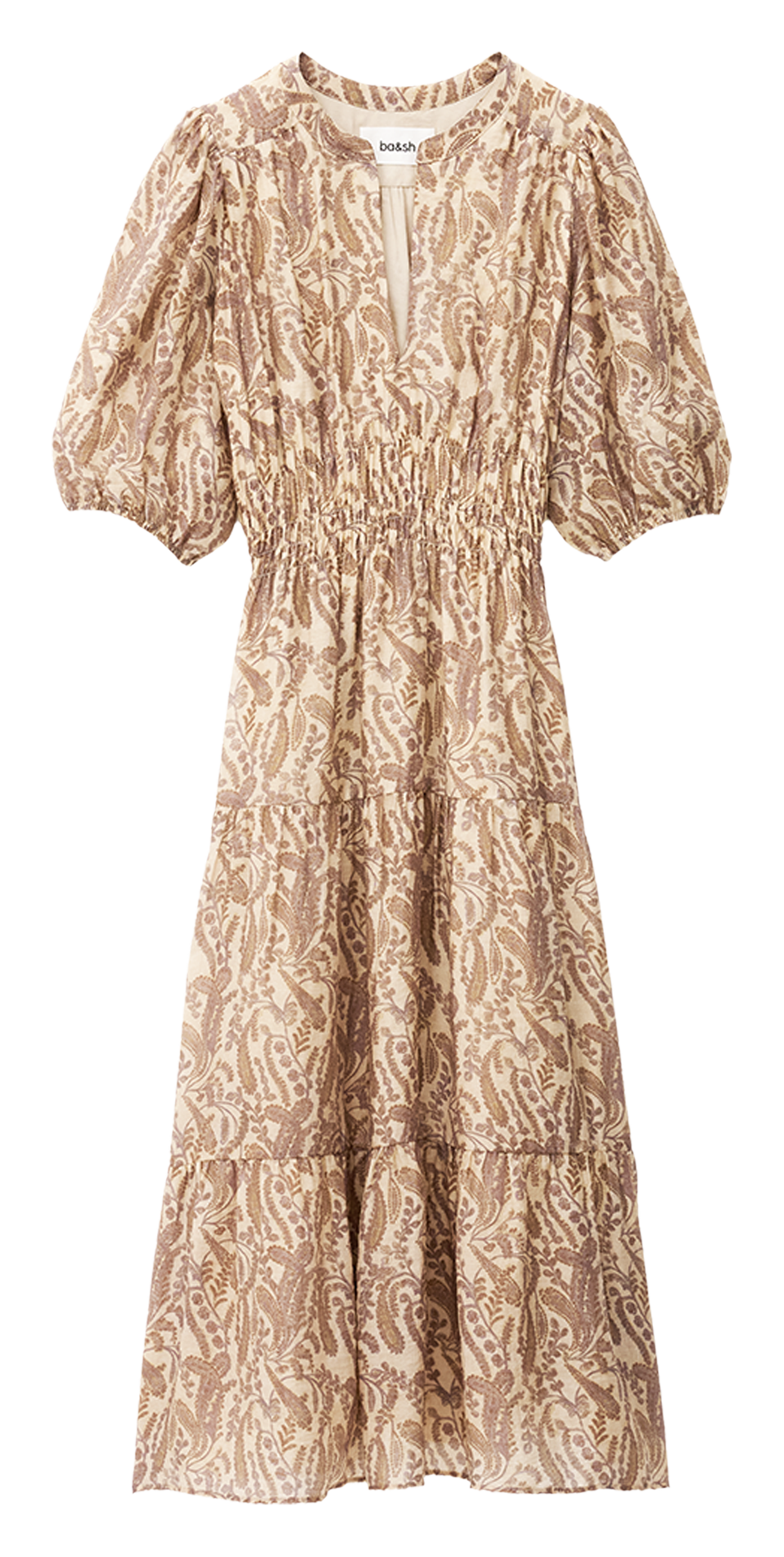 Robe longue col tunisien imprimée BA&SH Beige
