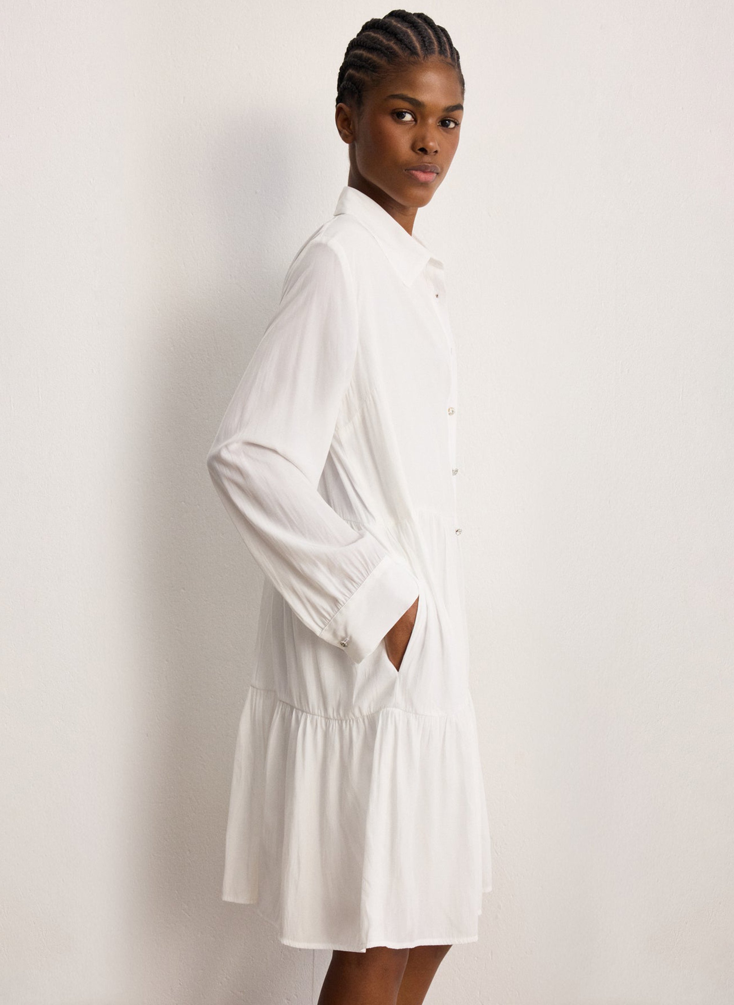 Oversized shirt dress with classic collar PABLO White