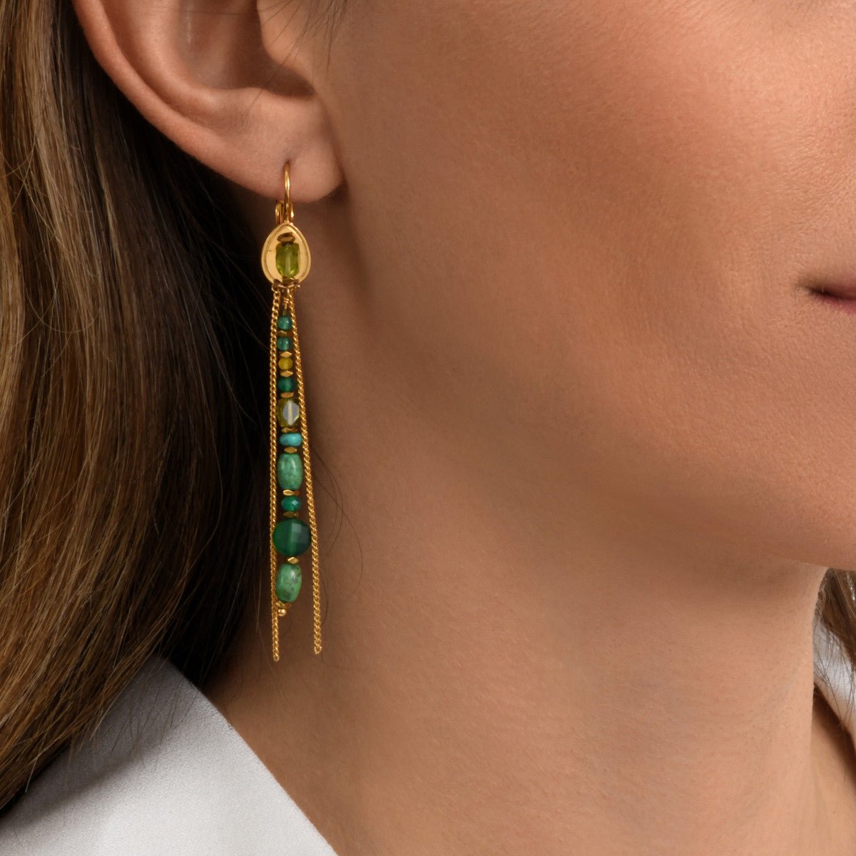 Sleeper earrings in gold-plated finish SATELLITE PARIS Green