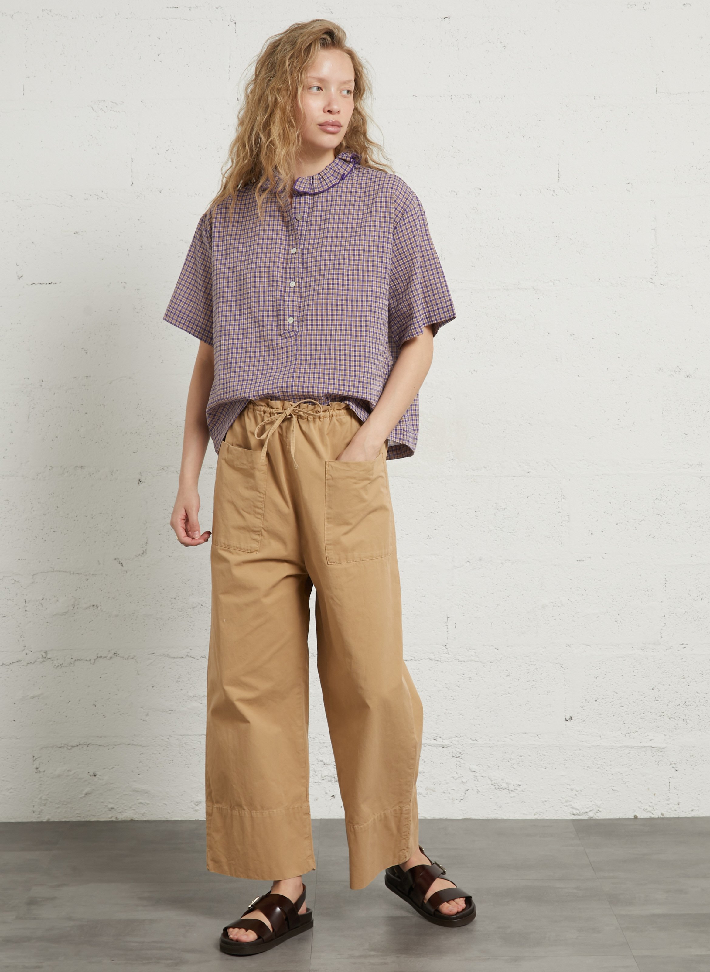 Pantalon large en laine mélangée HOD PARIS Marron