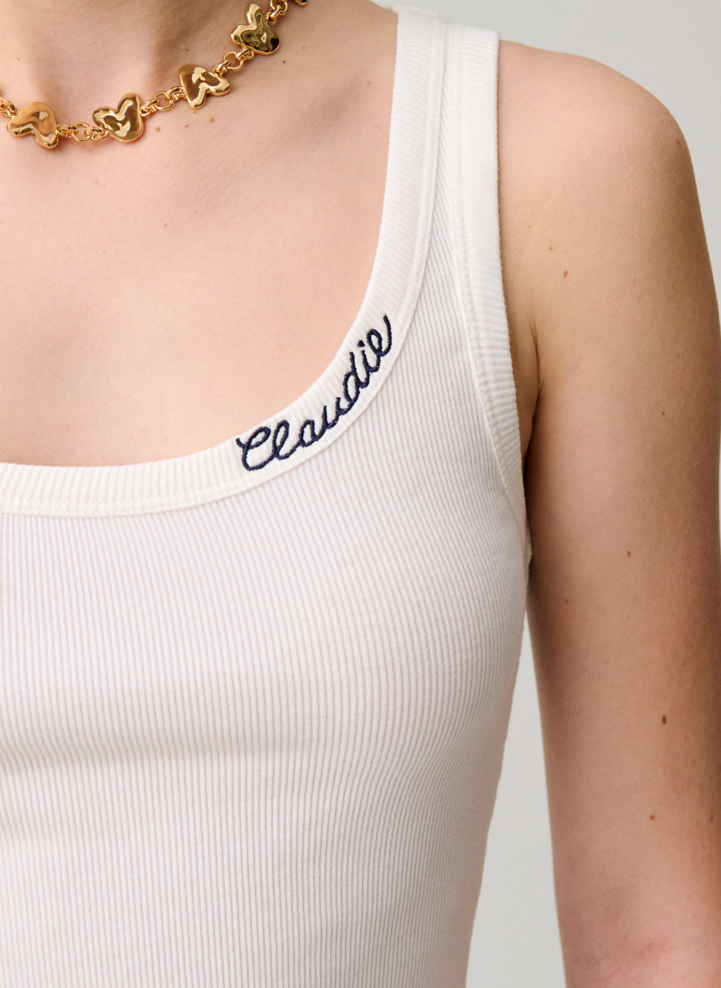 Cotton-blend tank top with round neck CLAUDIE PIERLOT Beige