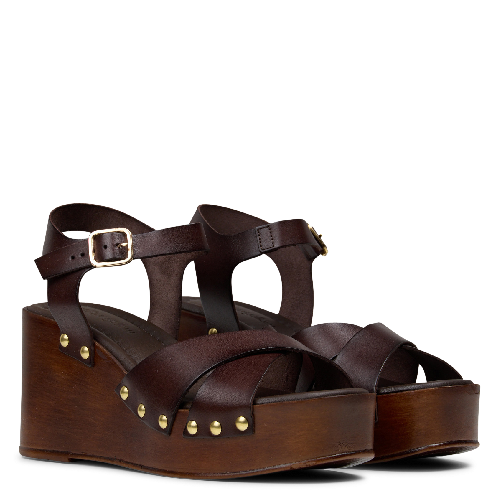 Sandalias de cuña con tiras de cuero MELLOW YELLOW Marron