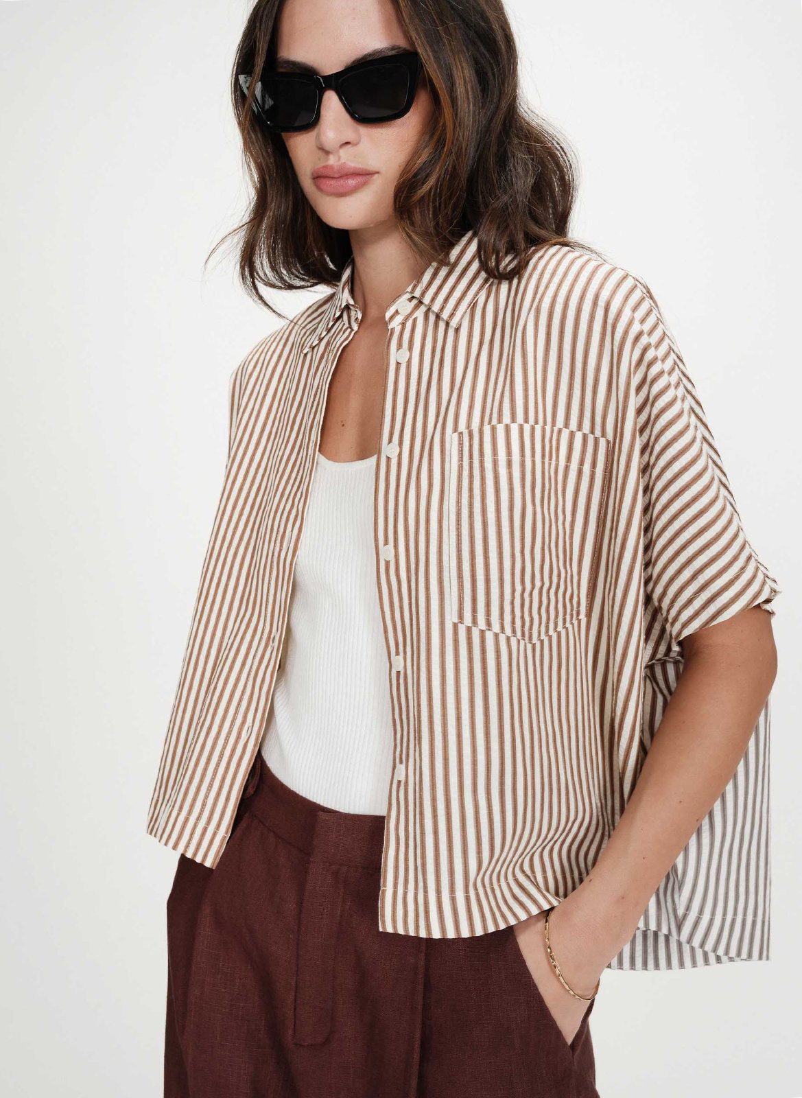 Cotton and linen shirt with classic collar GRACE ET MILA