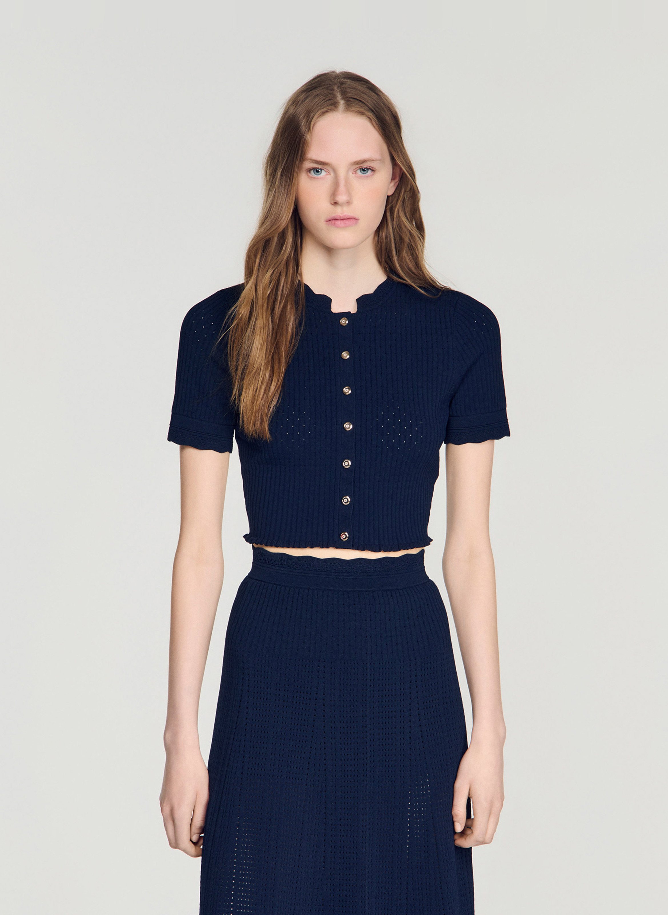 Cardigan court en maille SANDRO Bleu