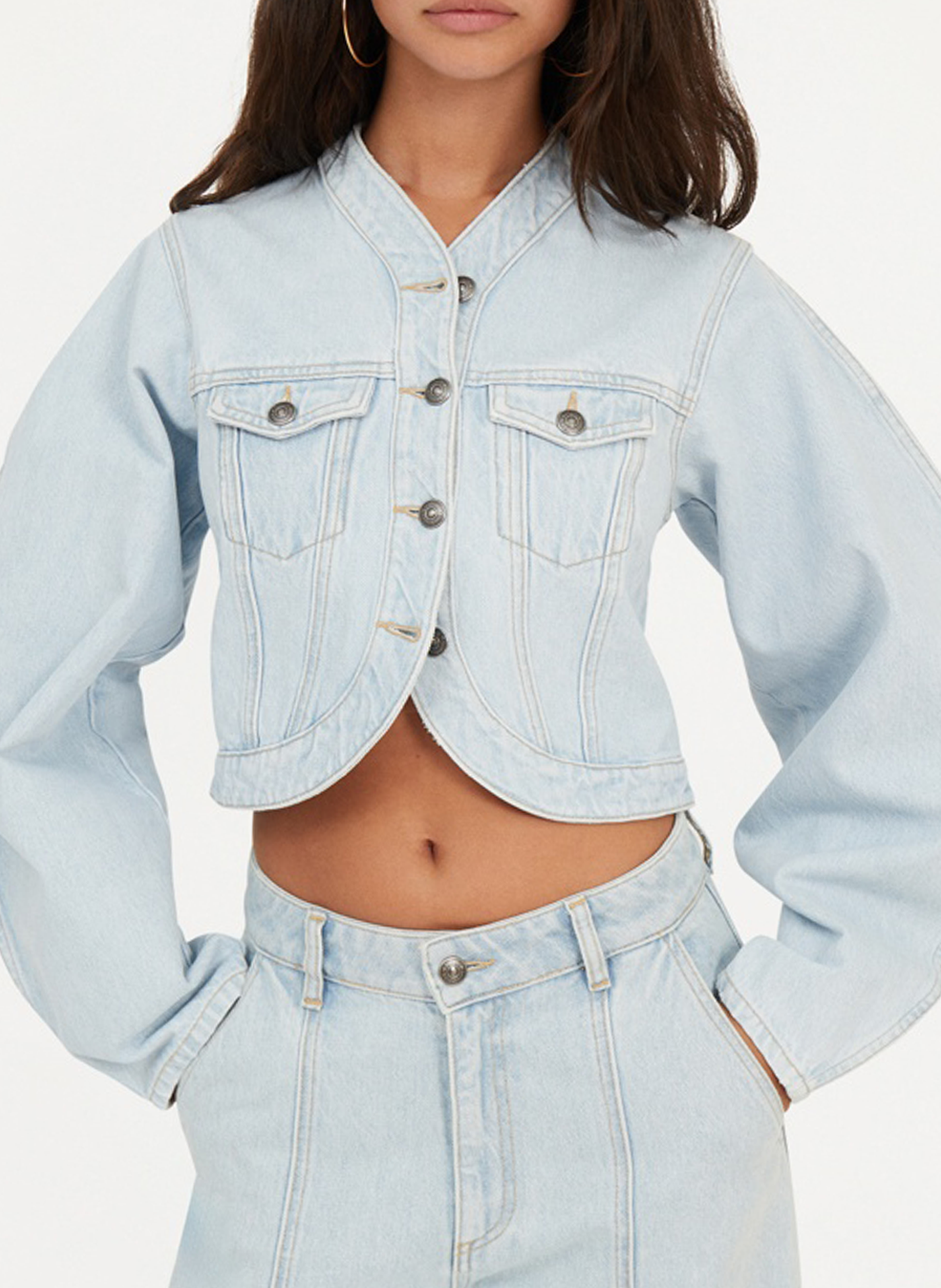 Cotton denim V-neck jacket ROTATE Blue