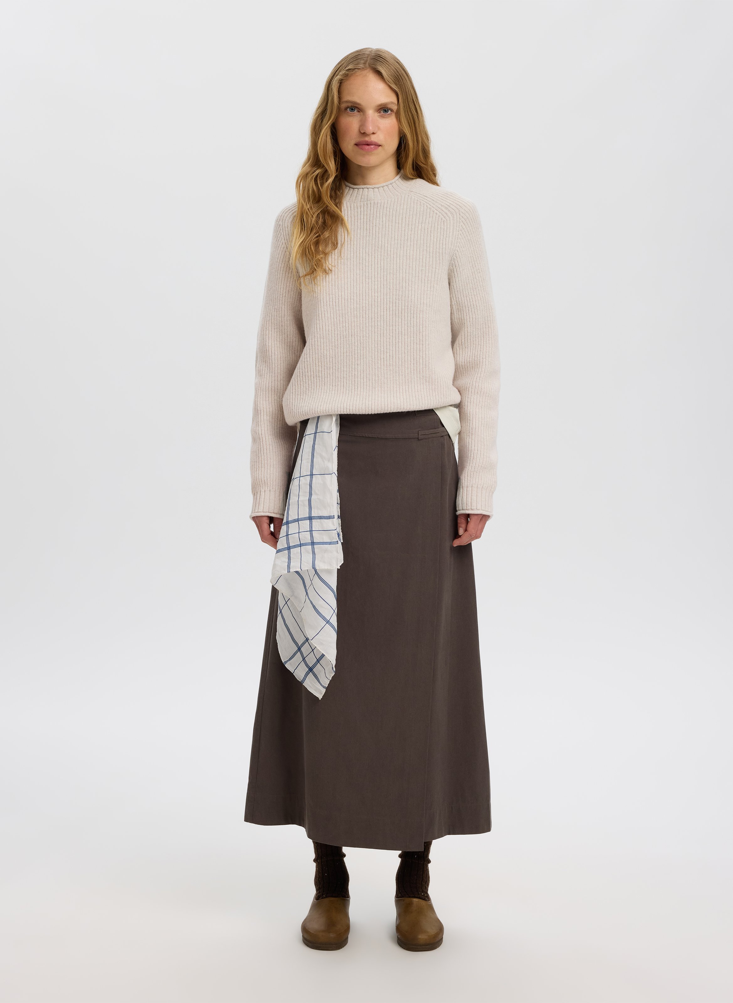 Pull droit col rond en laine SELECTED Beige