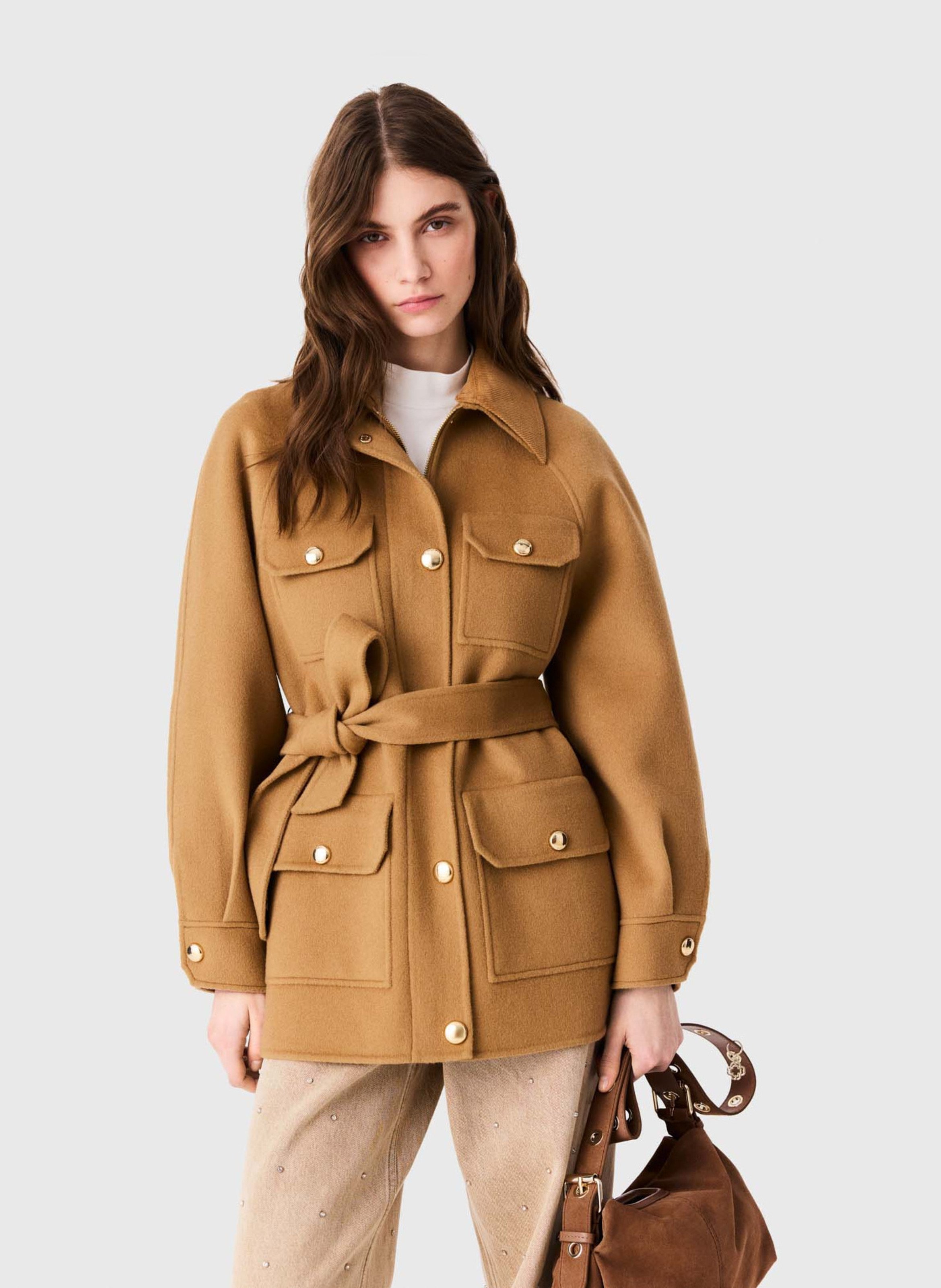 Manteau en laine ceinturée MAJE Beige