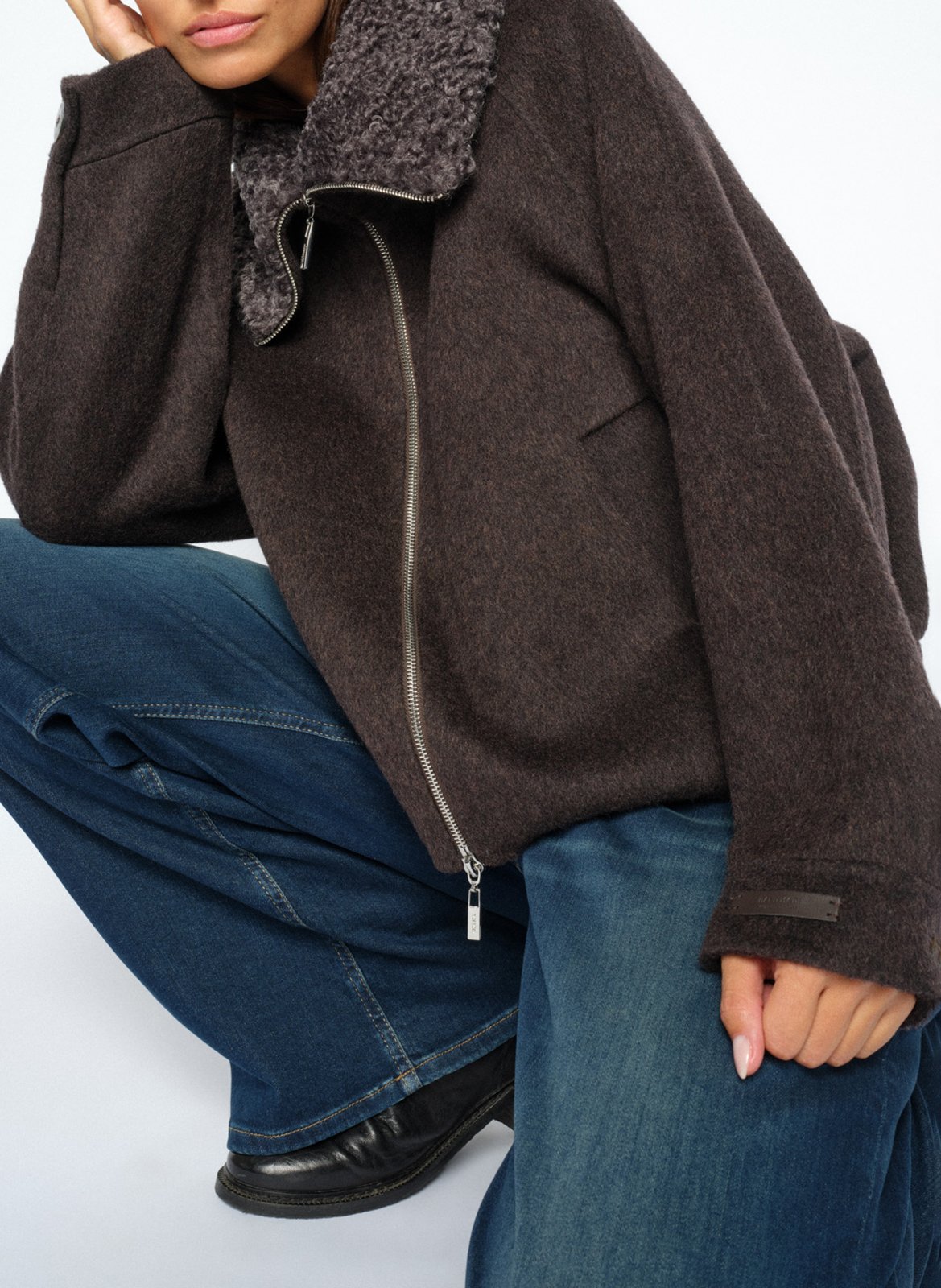 Veste ample zippé en laine mélangée MOS MOSH Marron