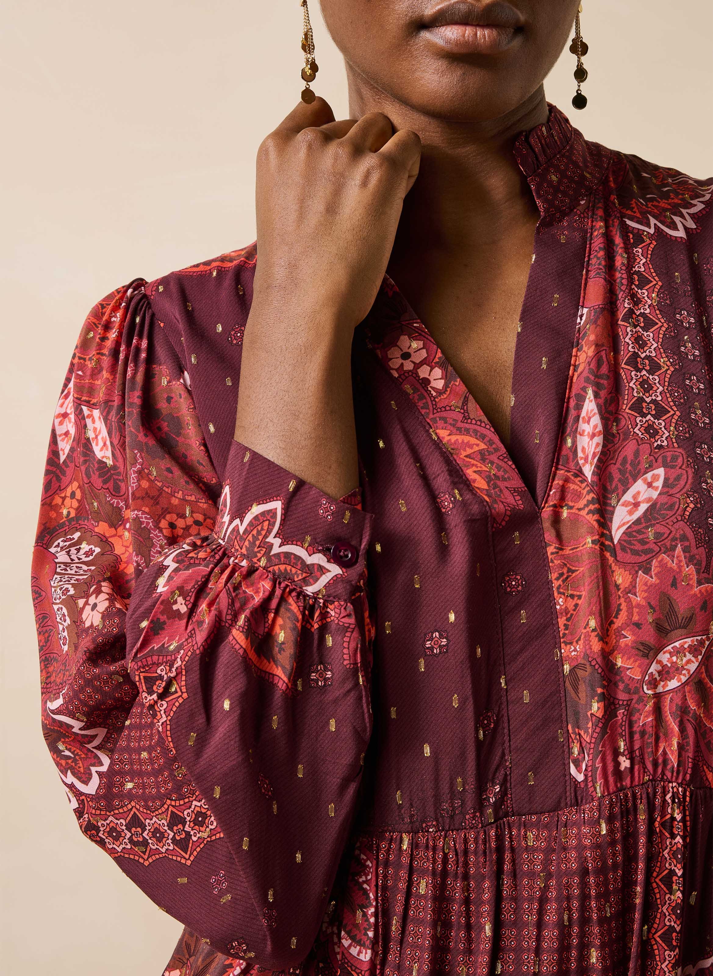 Robe ample col tunisien à imprimé LA FEE MARABOUTEE Rouge