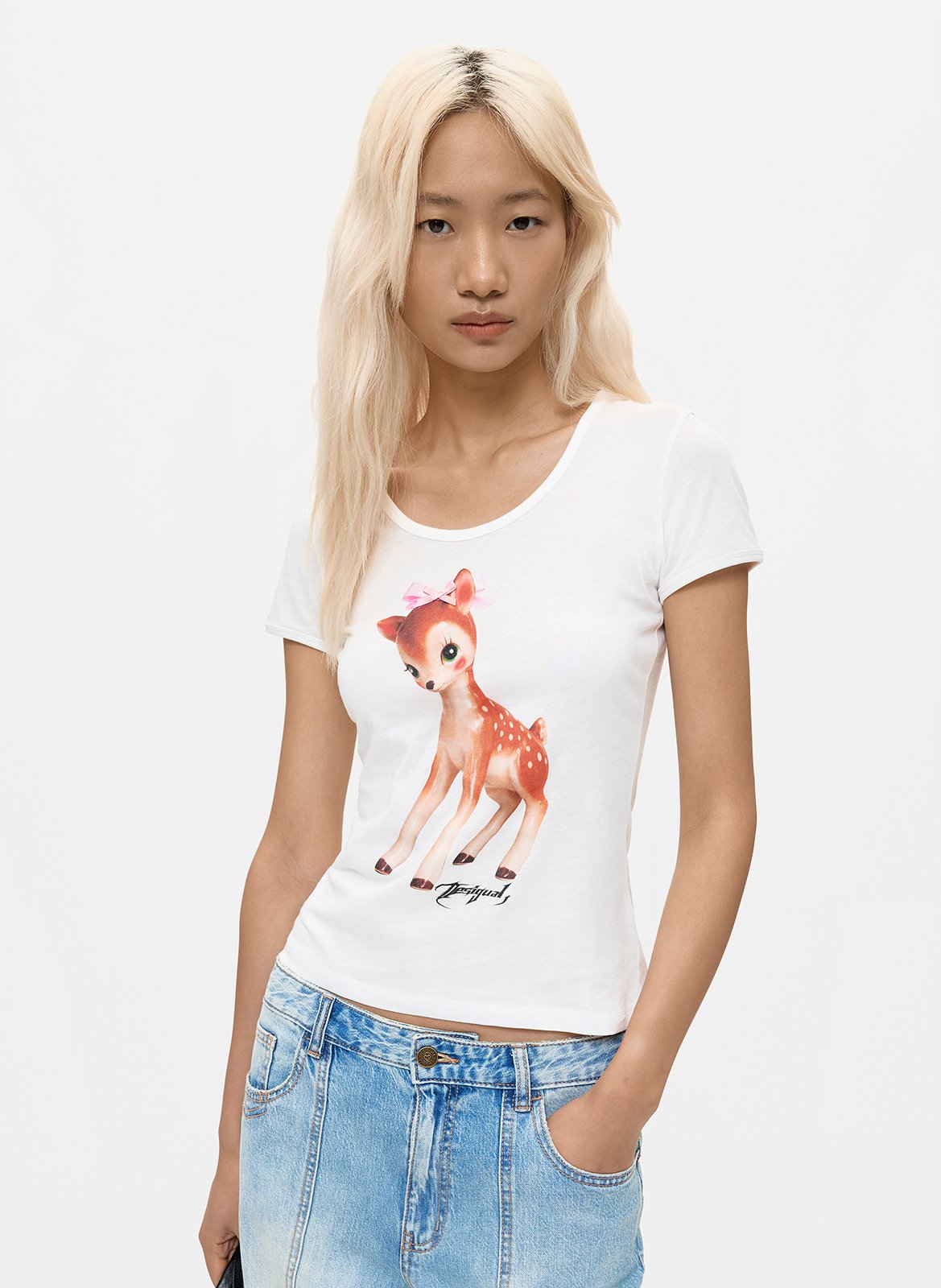 Katoenen T-shirt met ronde hals DESIGUAL Wit