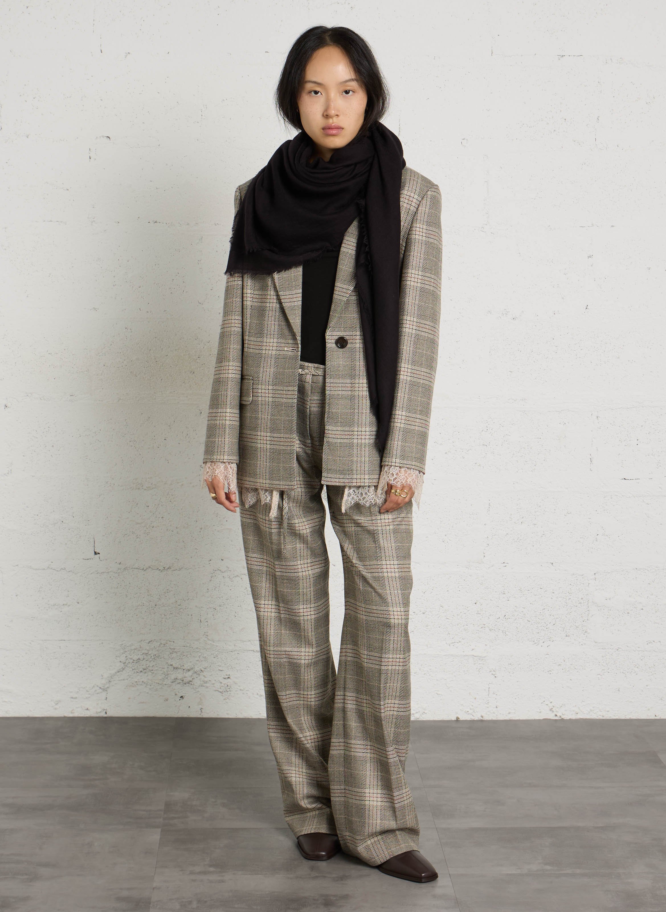 Straight checked blazer with lace LIU JO Grey