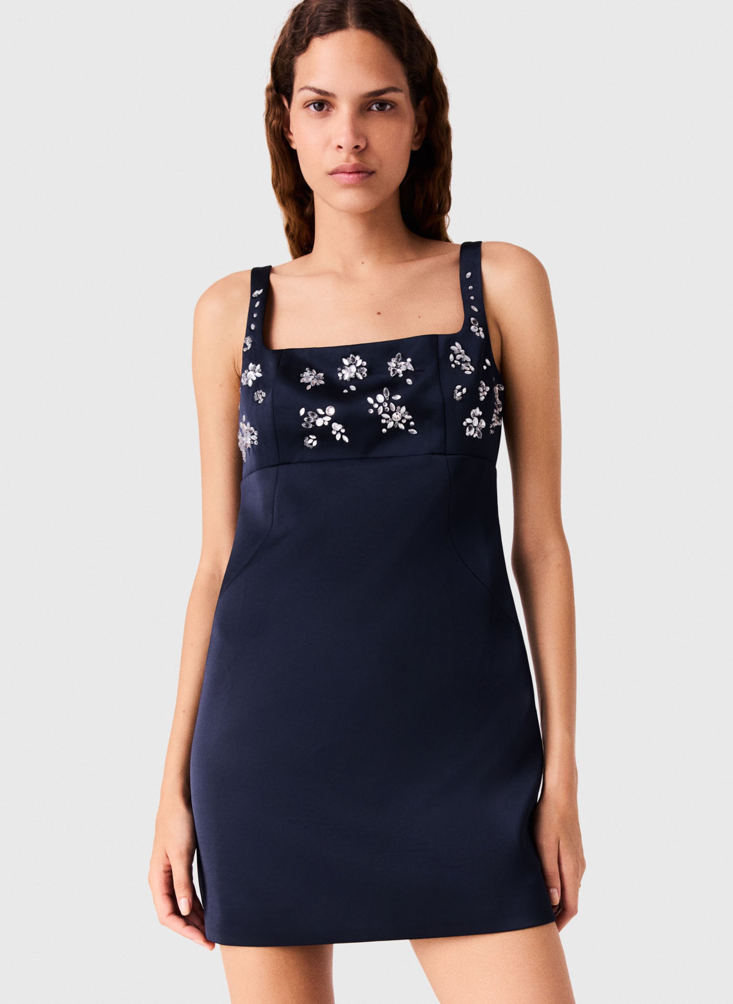 Robe courte droite à strass MAJE Bleu