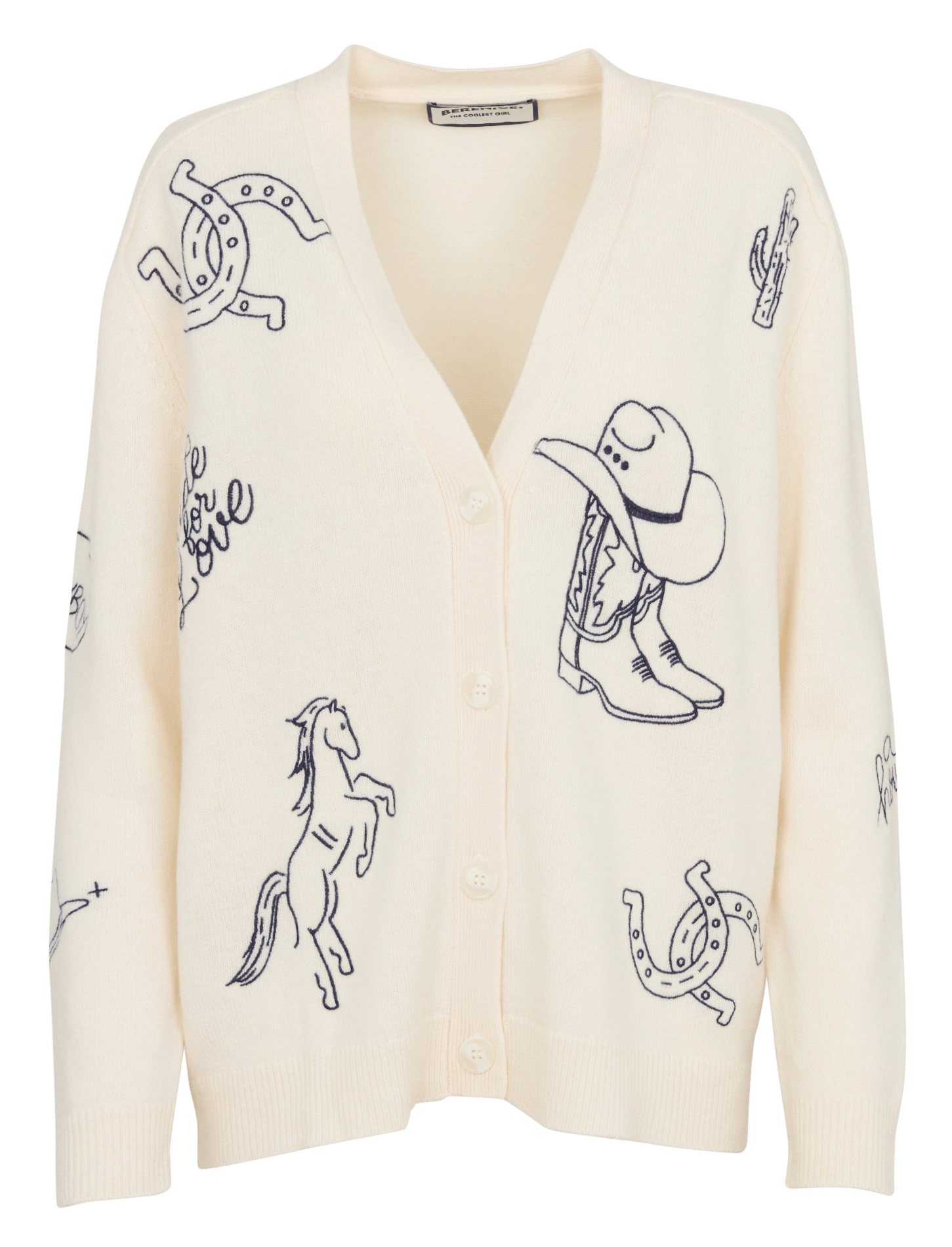 Gilet ample col V brodé en laine BERENICE Blanc