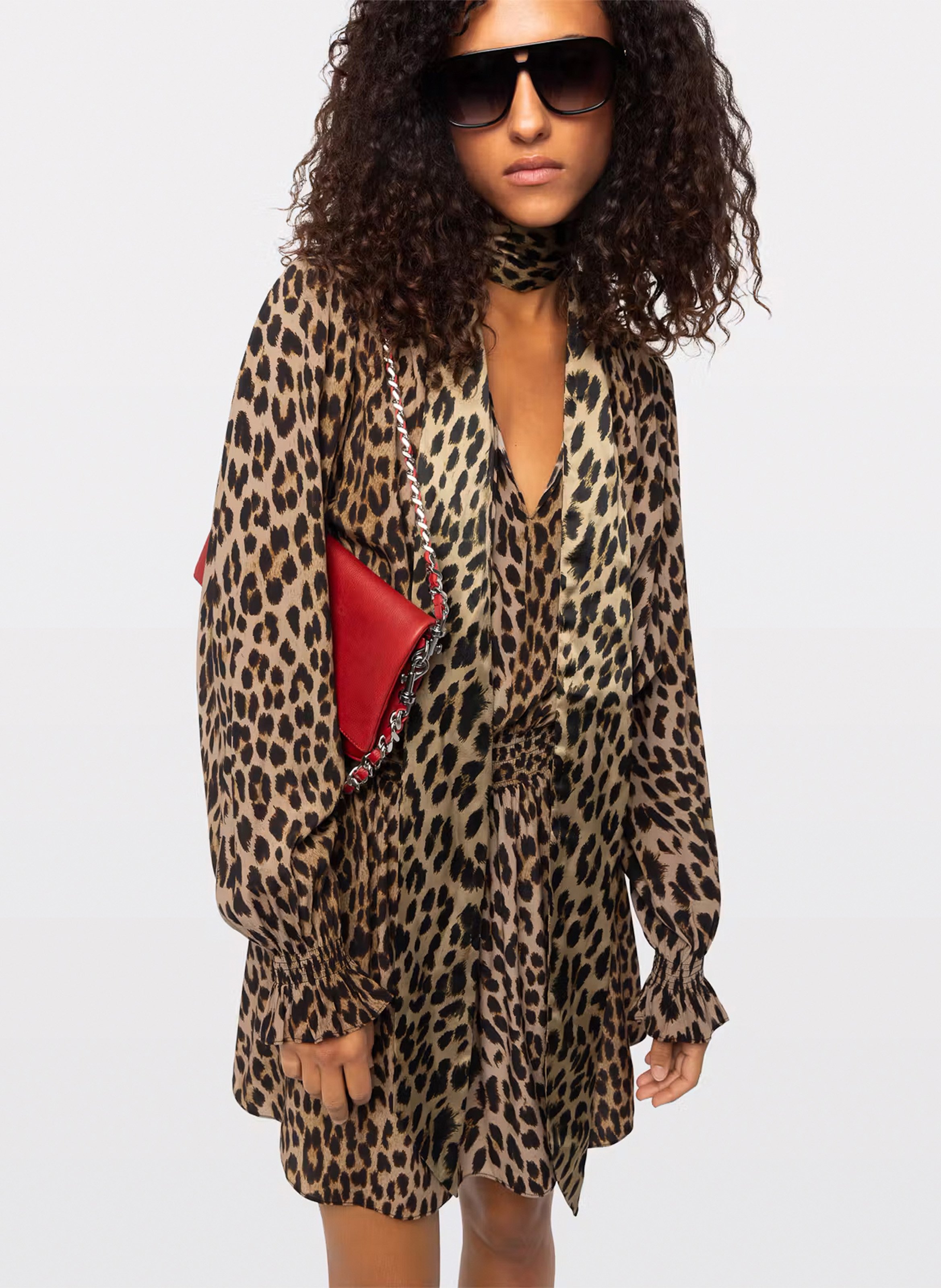 Short V-neck animal print dress ZADIG&VOLTAIRE Beige