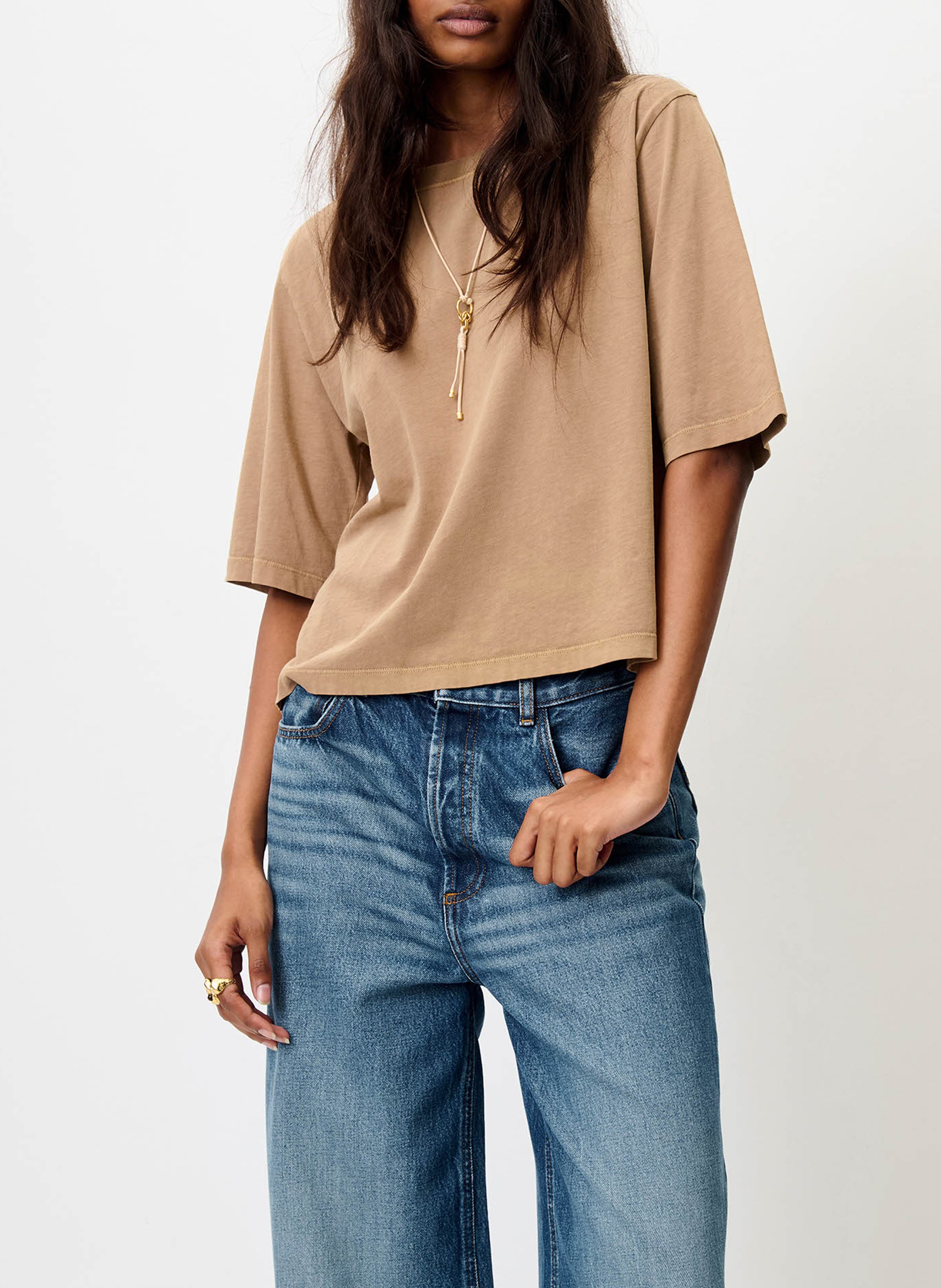 Oversize-Baumwoll-T-Shirt SESSUN Beige