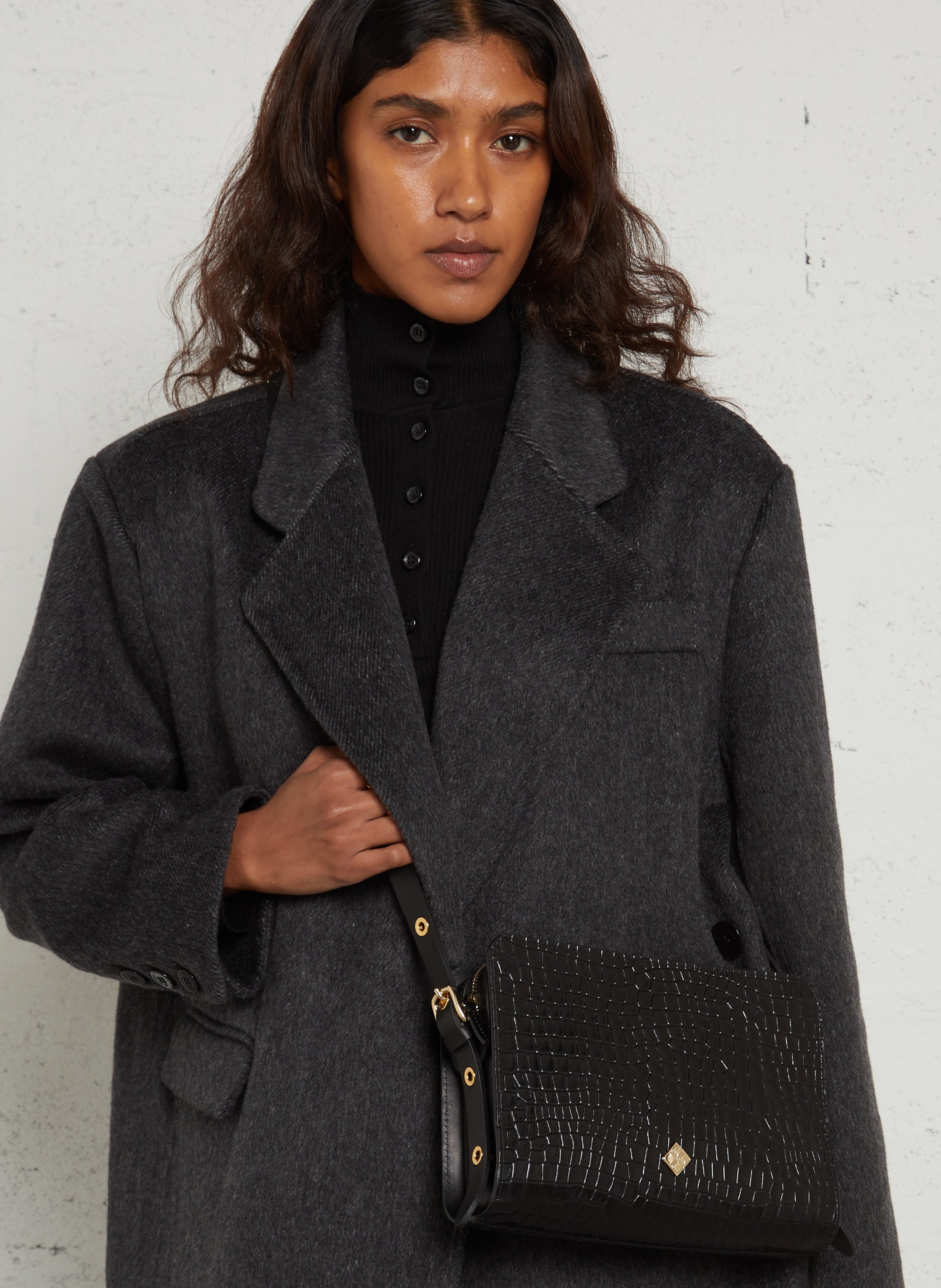 Schoudertas met krokodillenleerlook in leer HERBERT FRERE SOEUR Zwart
