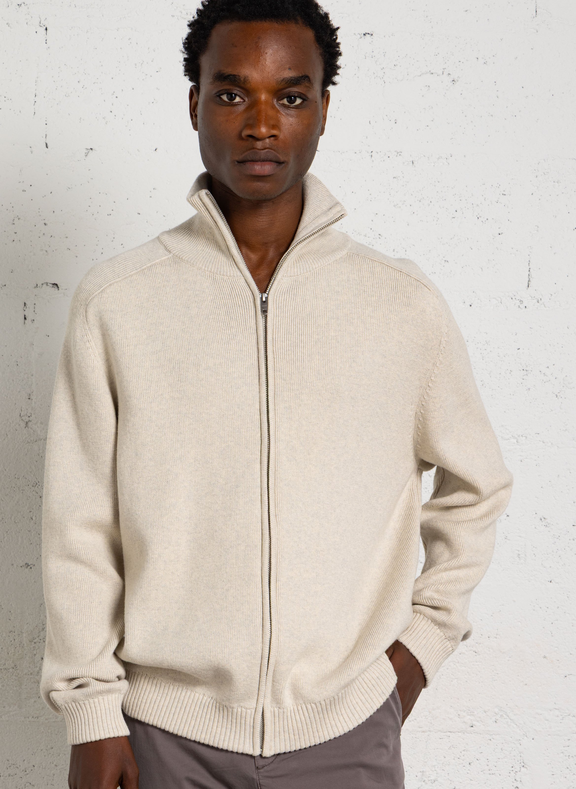 Cardigan droit zippé en coton mélangé IKKS Blanc