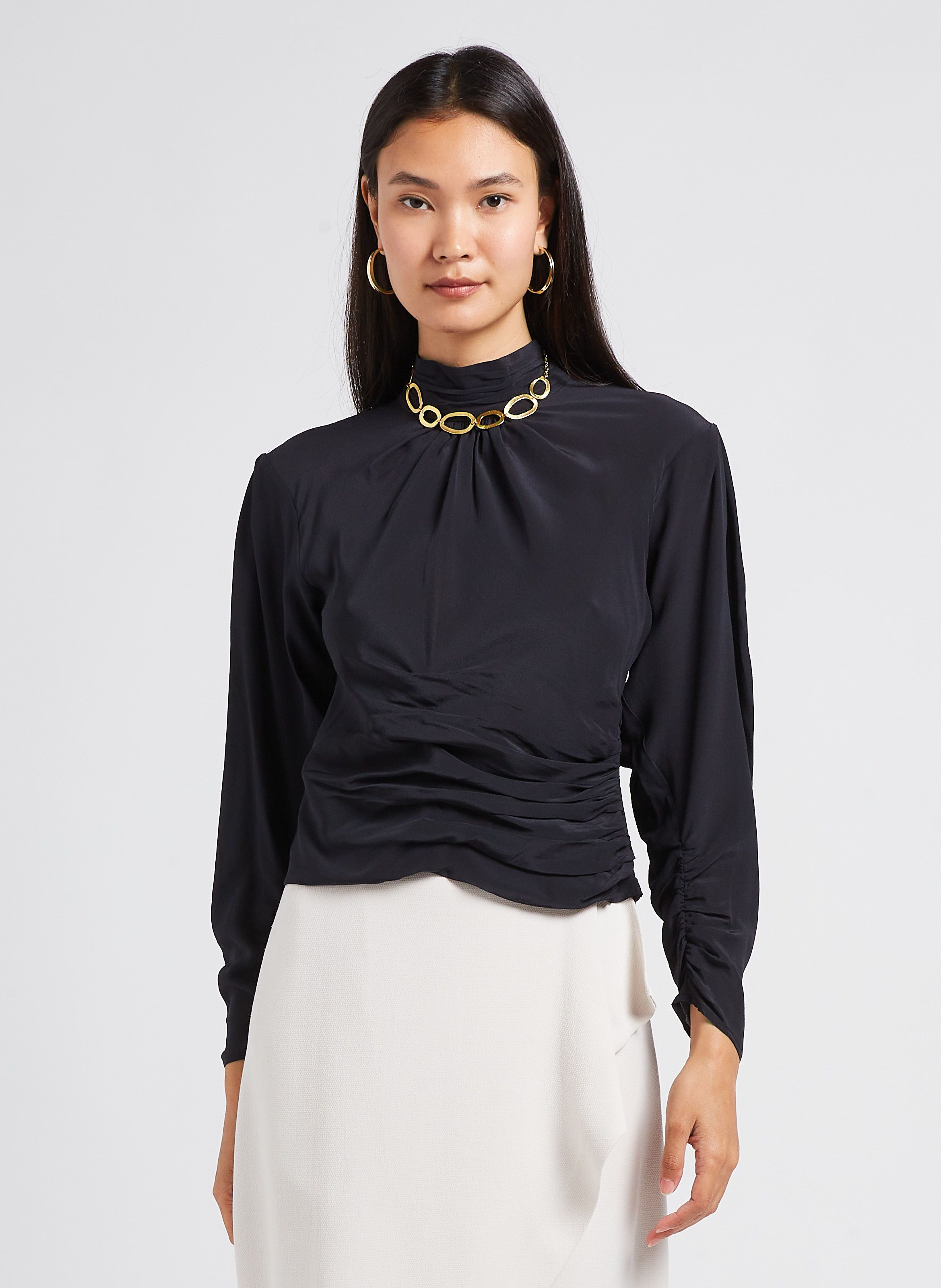 Black silk 2024 turtleneck blouse